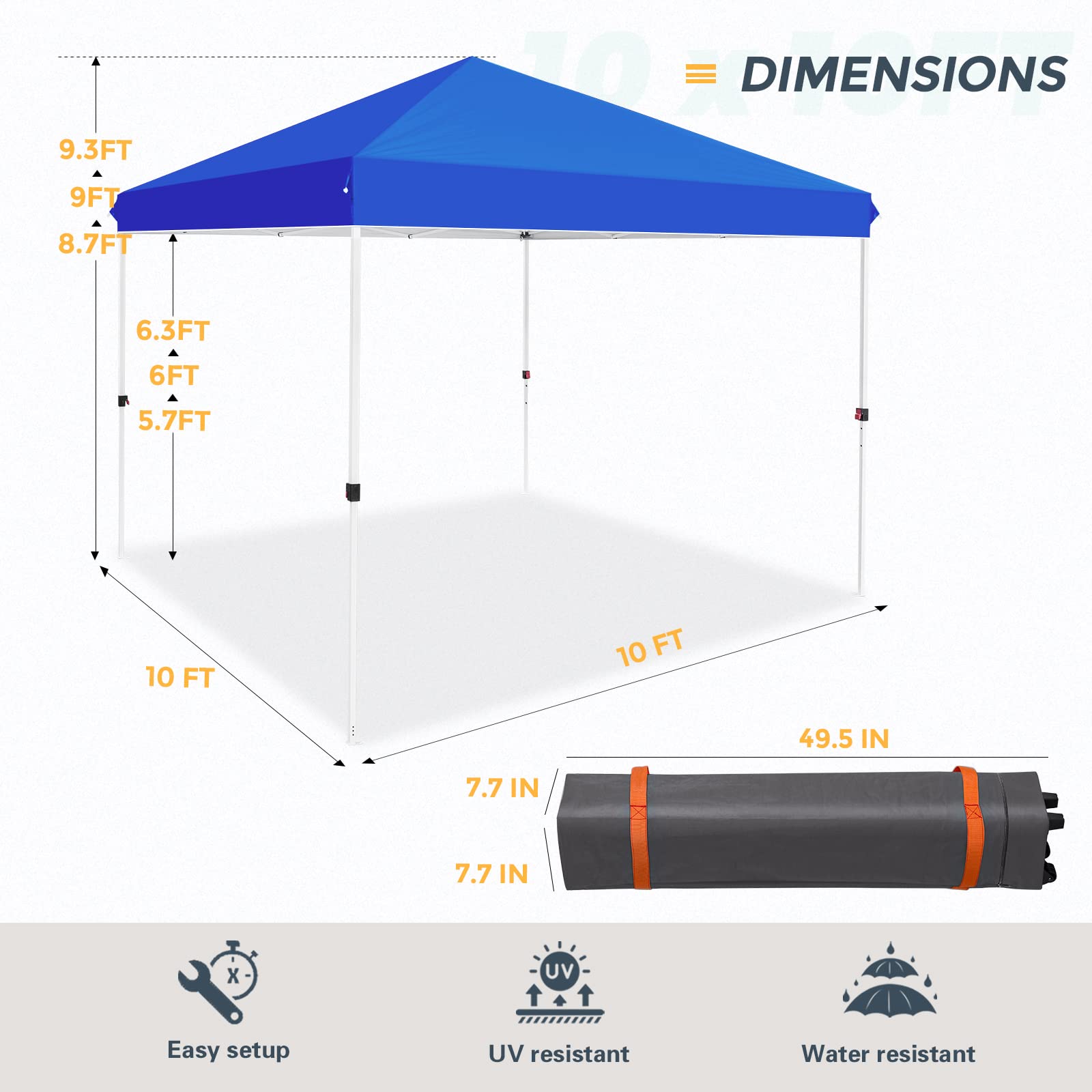COOS BAY 10x10 Instant Pop Up Canopy Tent with Wheeled Bag, Easy Up Outdoor Sun Shelter for Beach, Camping, Sports Events & Parties, Blue - Image 4