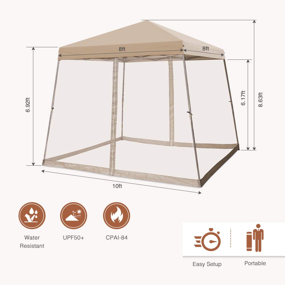 COOS BAY 10x10 Pop Up Canopy Tent with Screen Netting, Slant Leg Canopy with UPF 50+ UV Protection, 64 Sq Ft Shade, One Person Setup with Carry Bag, Beige - Image 4