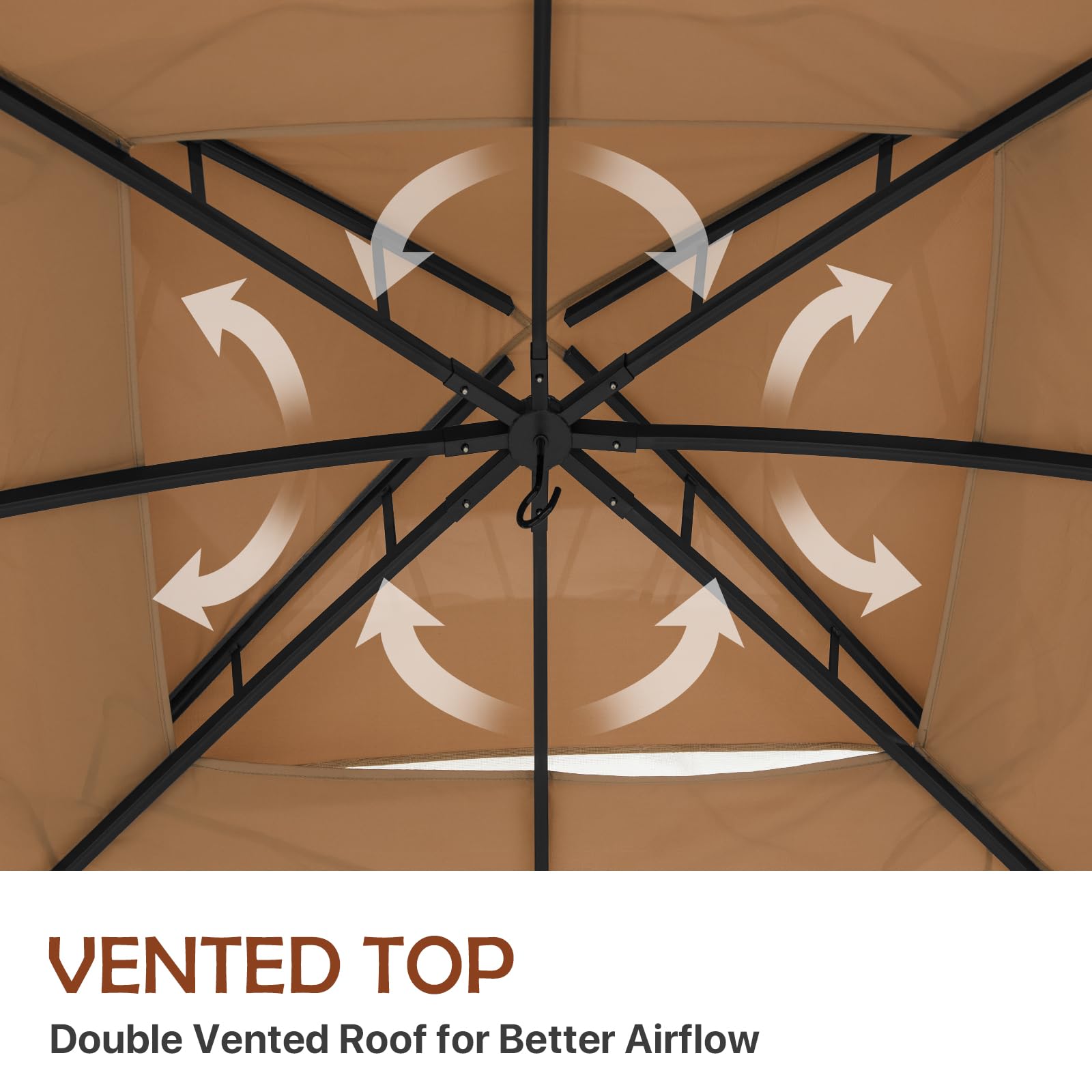 COOS BAY 10x12 Outdoor Patio Gazebo with Netting, Two Tier Water Resistant Canopy for Backyard, Brown - Image 6