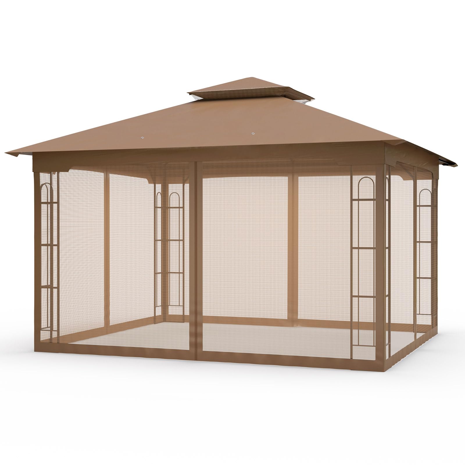 COOS BAY 10x12 Outdoor Patio Gazebo with Netting, Two Tier Water Resistant Canopy for Backyard, Brown - Image 8