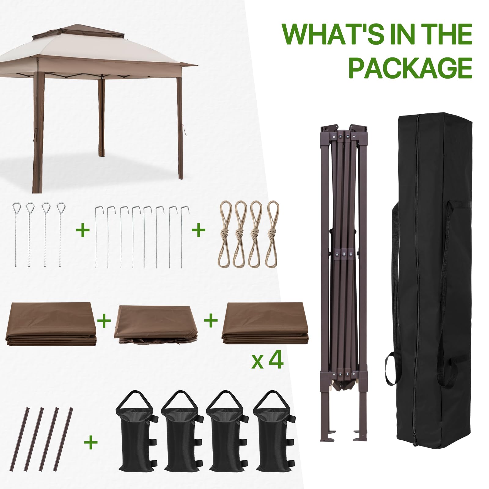 COOS BAY 11x11 Pop Up Gazebo with 4 Sidewalls, Instant Outdoor Canopy Tent with UPF 50+ UV Protection, Water Resistant Shelter with Carry Bag, Stakes & Ropes, Beige - Image 7