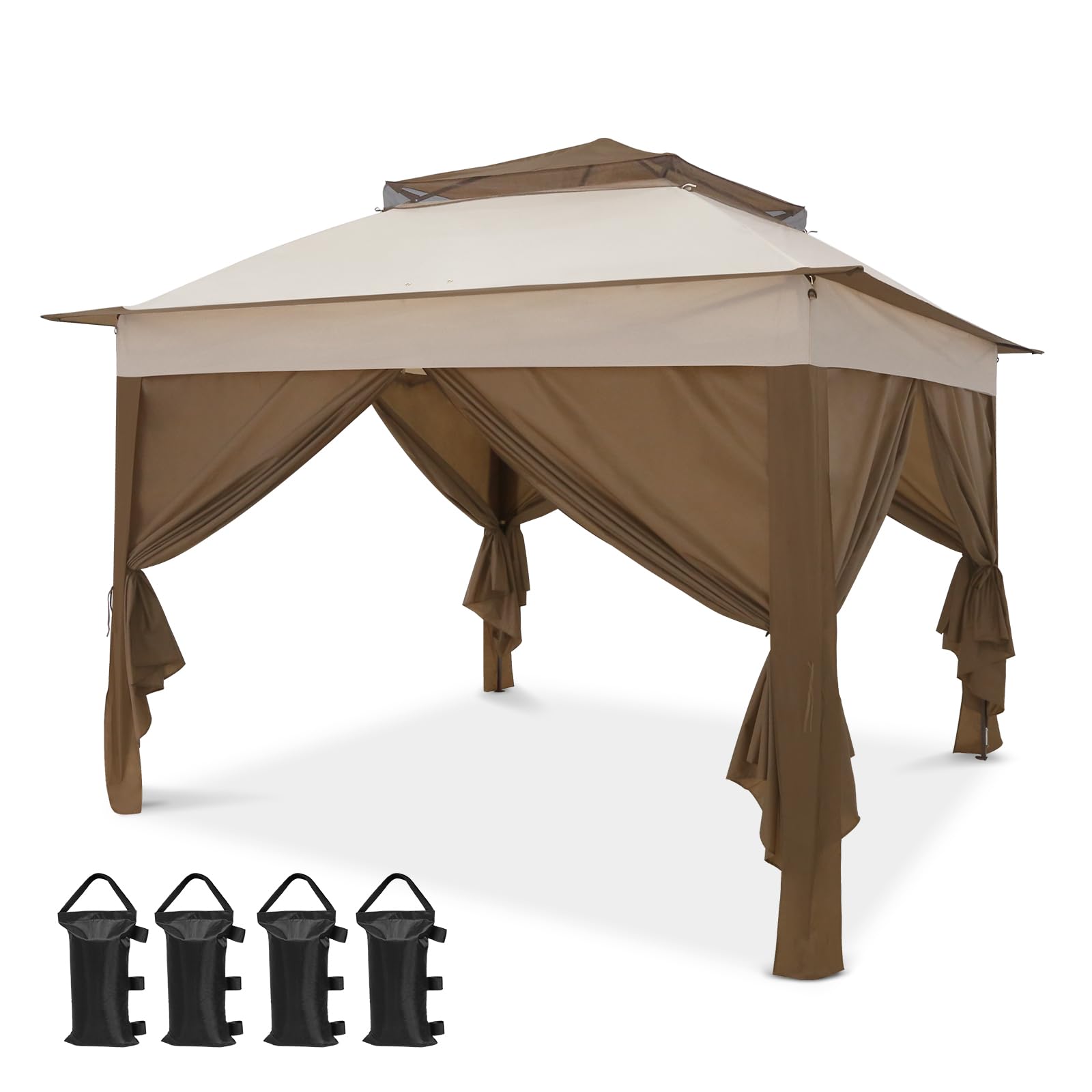 COOS BAY 11x11 Pop Up Gazebo with 4 Sidewalls, Instant Outdoor Canopy Tent with UPF 50+ UV Protection, Water Resistant Shelter with Carry Bag, Stakes & Ropes, Beige - Image 8