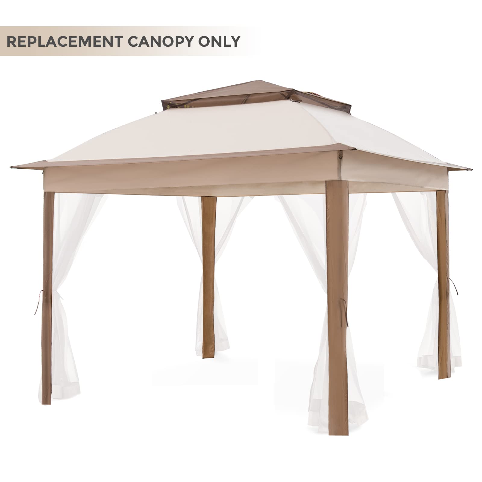COOS BAY 11x11 Replacement Gazebo Top with Air Vent Sunshade Polyester Top Cover Only, Beige - Image 4