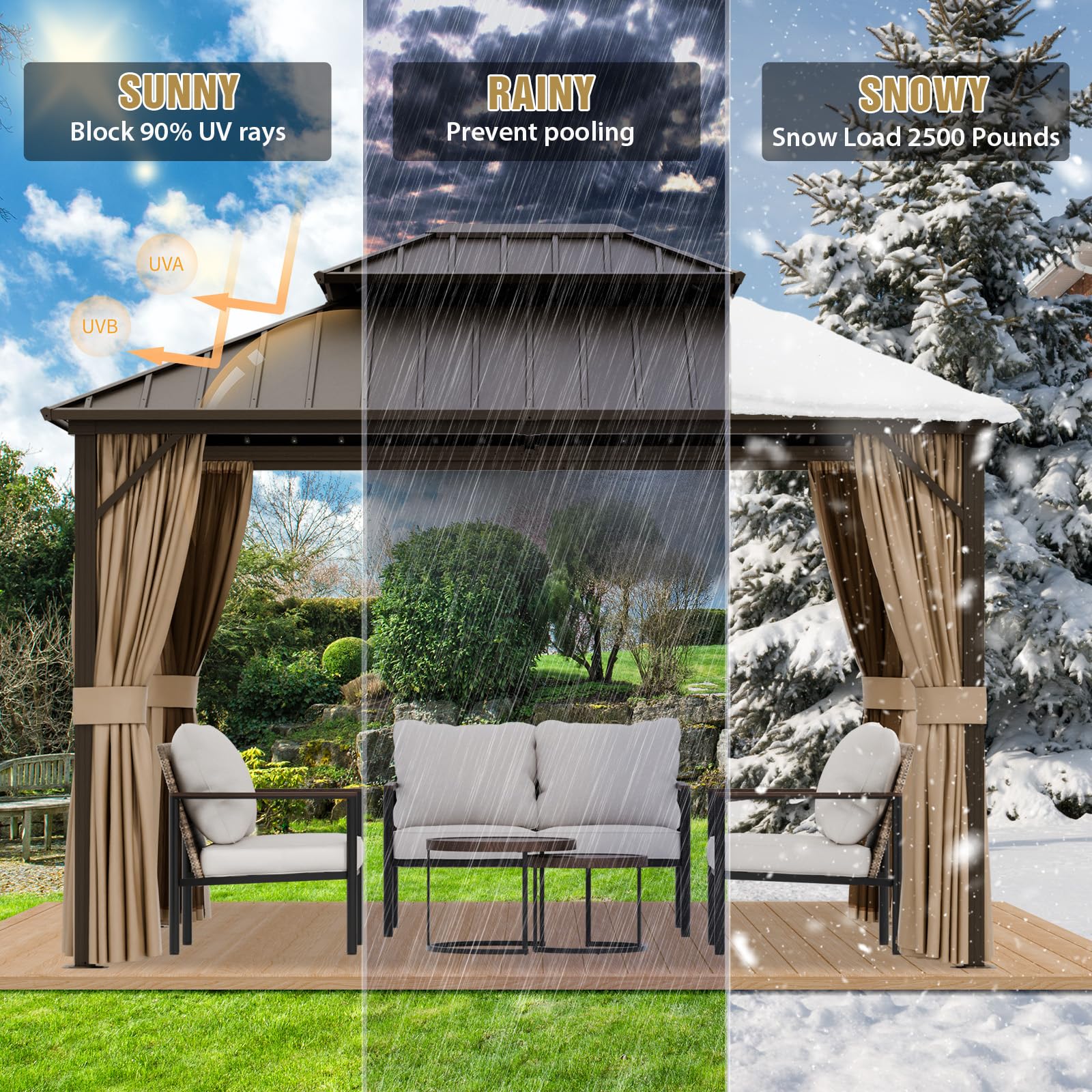 COOS BAY 12x10 Hardtop Gazebo with Aluminum Frame, Galvanized Steel Roof with UV Protection for Patio, Backyard, Garden, Outdoor Events, Dark Brown/Tan - Image 5
