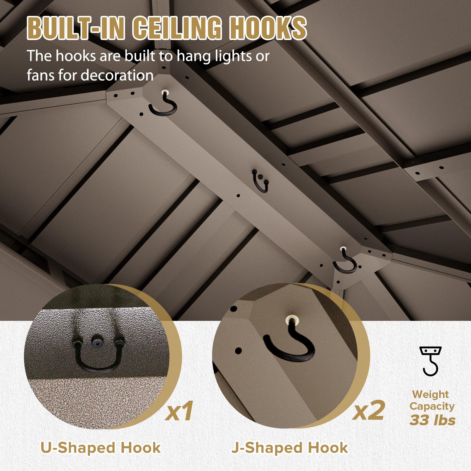 COOS BAY 12x10 Hardtop Gazebo with Aluminum Frame, Galvanized Steel Roof with UV Protection for Patio, Backyard, Garden, Outdoor Events, Dark Brown/Tan - Image 8