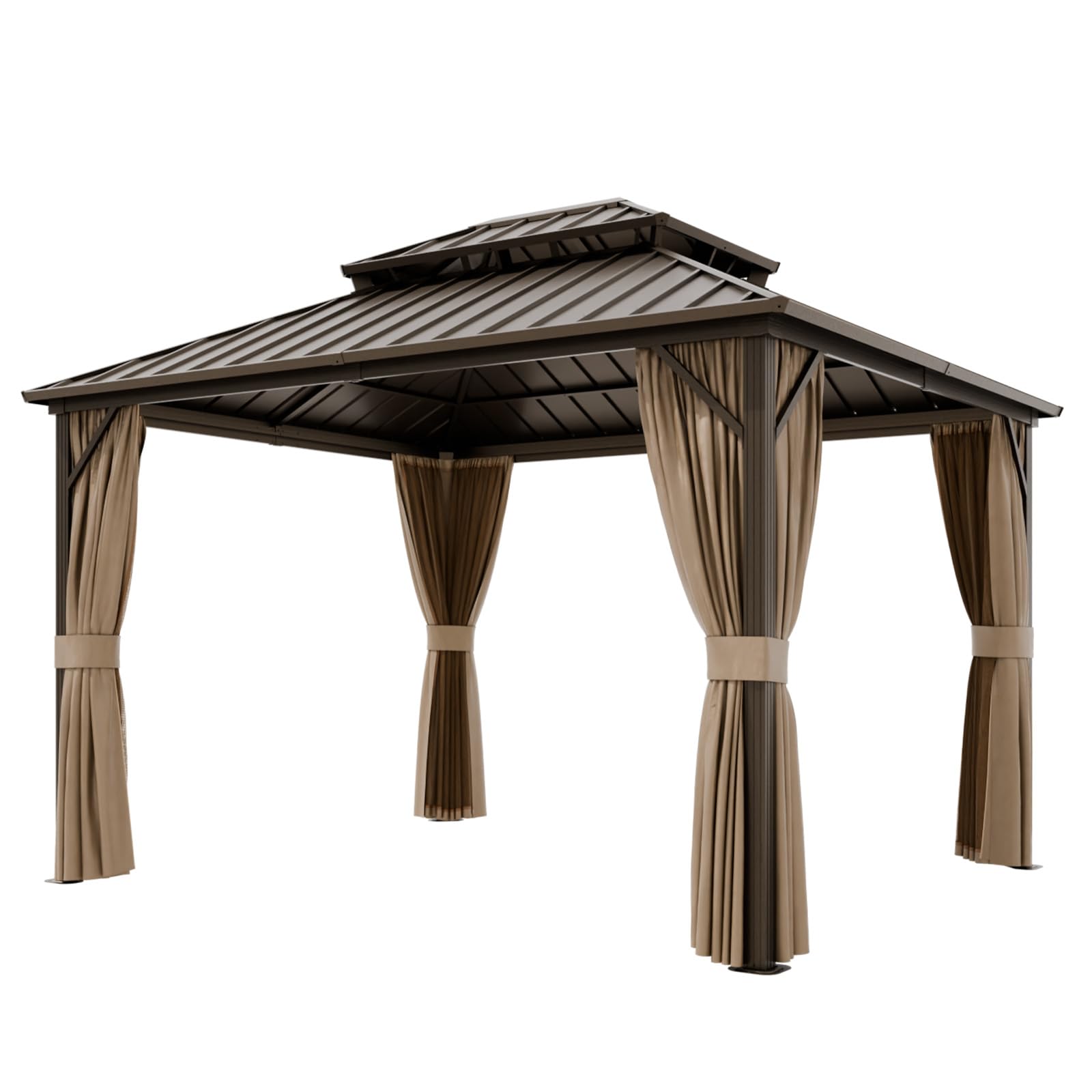 COOS BAY 12x10 Hardtop Gazebo with Aluminum Frame, Galvanized Steel Roof with UV Protection for Patio, Backyard, Garden, Outdoor Events, Dark Brown/Tan - Image 9