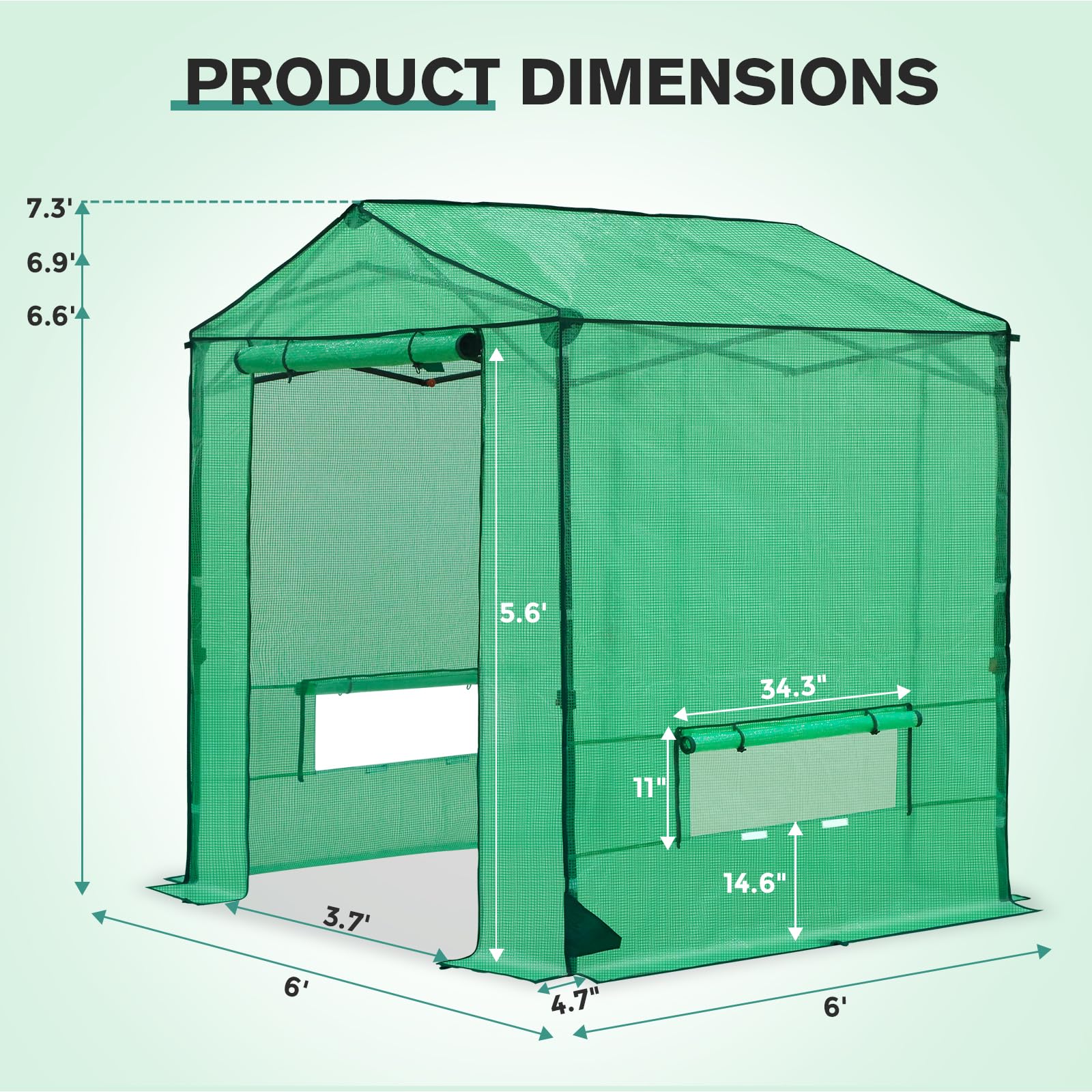 COOS BAY 6x6 Pop Up Greenhouse Outdoor, Walk in Garden Greenhouse with Power Access Openings, Zippered Doors & Windows, PE Cover, Green - Image 3