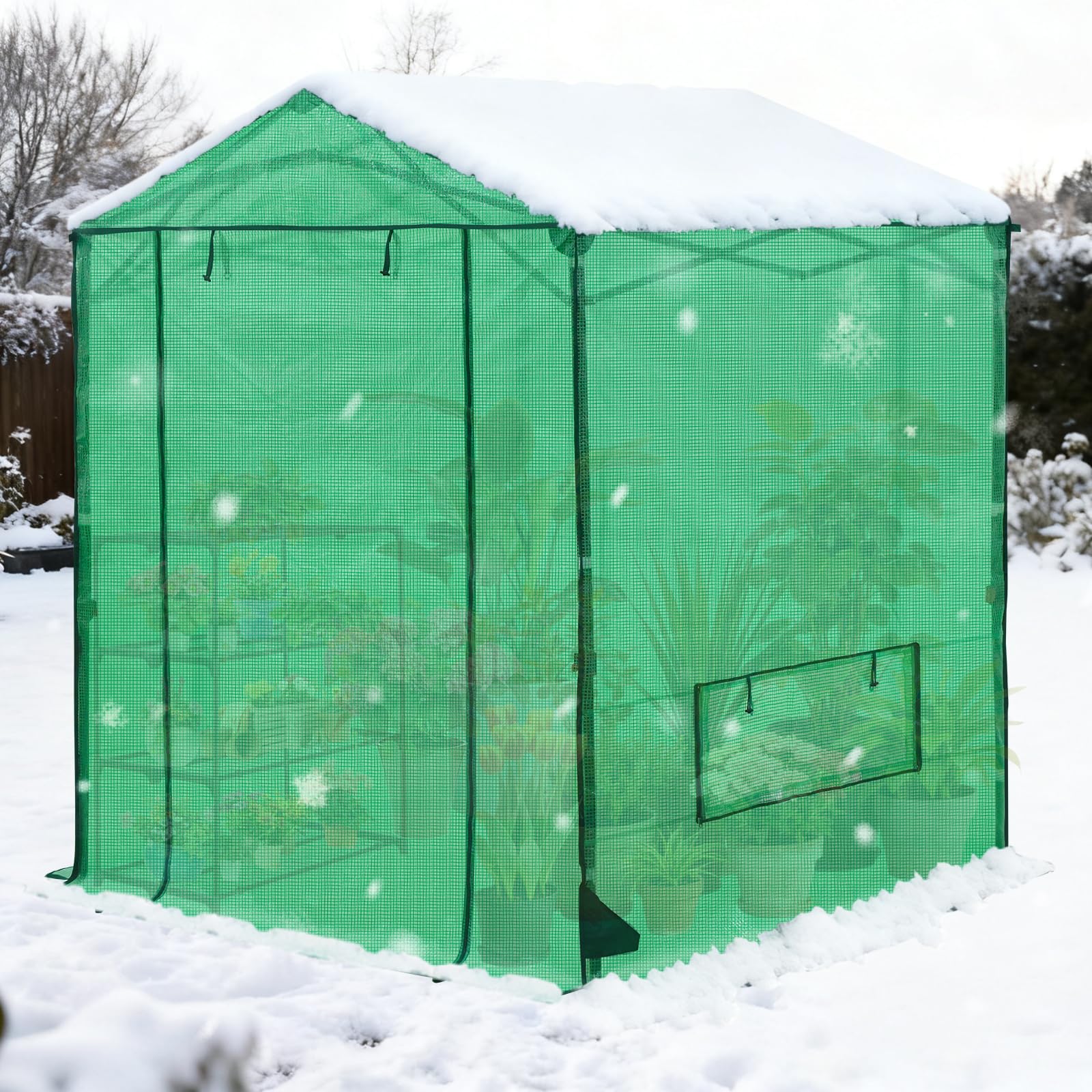 COOS BAY 6x6 Pop Up Greenhouse Outdoor, Walk in Garden Greenhouse with Power Access Openings, Zippered Doors & Windows, PE Cover, Green - Image 5