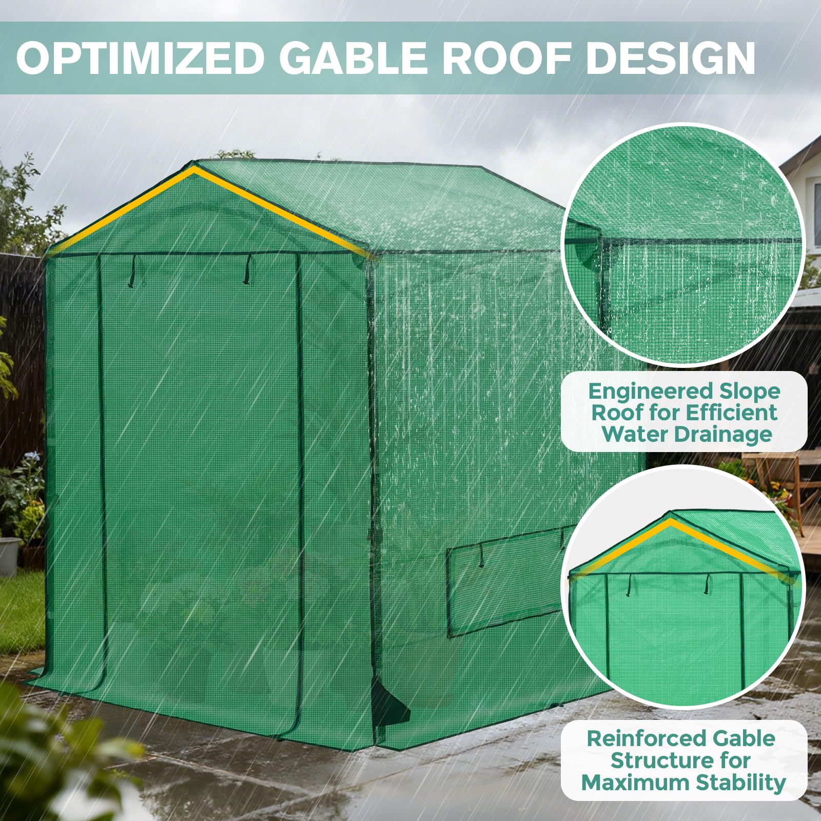 COOS BAY 6x6 Pop Up Greenhouse Outdoor, Walk in Garden Greenhouse with Power Access Openings, Zippered Doors & Windows, PE Cover, Green - Image 6