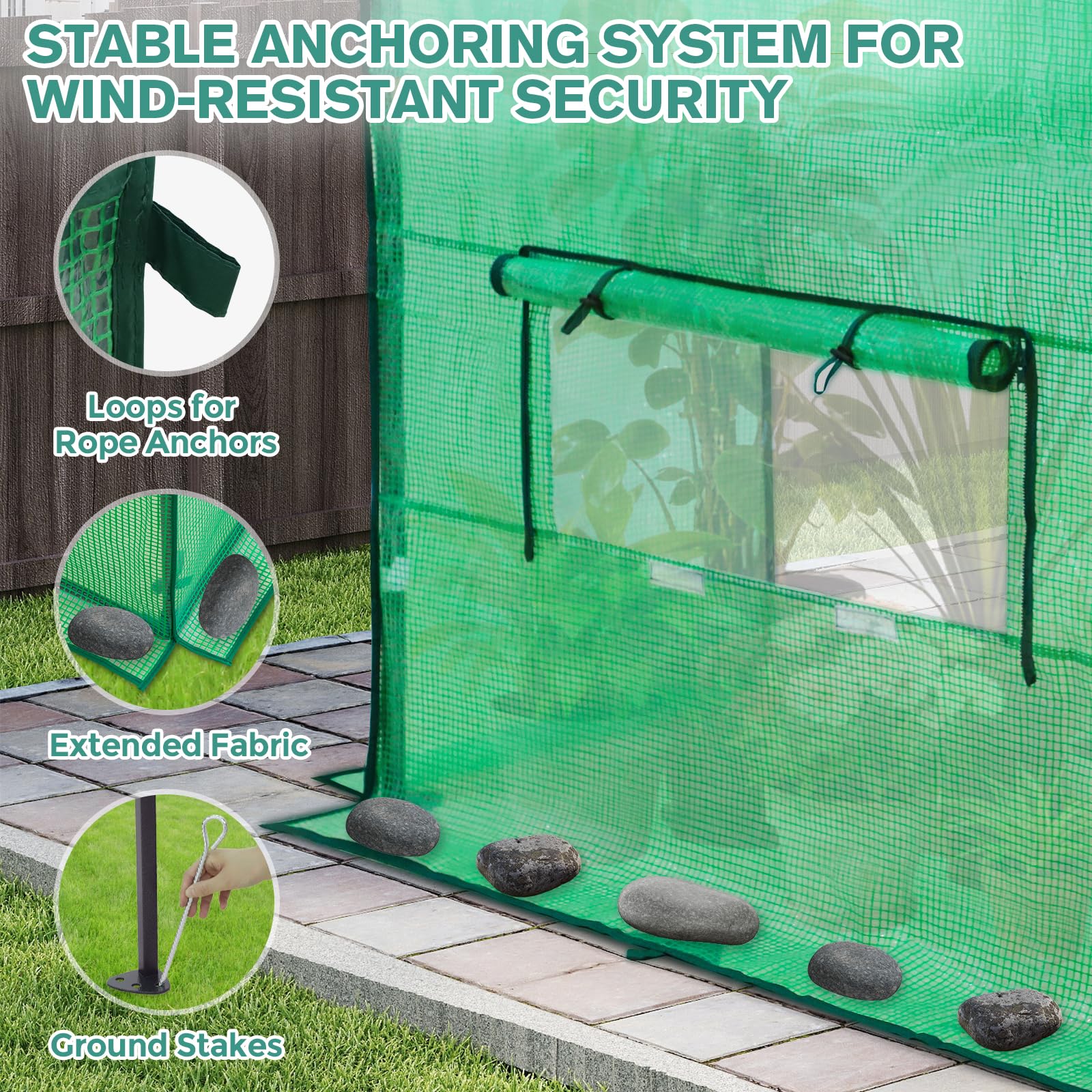 COOS BAY 6x6 Pop Up Greenhouse Outdoor, Walk in Garden Greenhouse with Power Access Openings, Zippered Doors & Windows, PE Cover, Green - Image 8