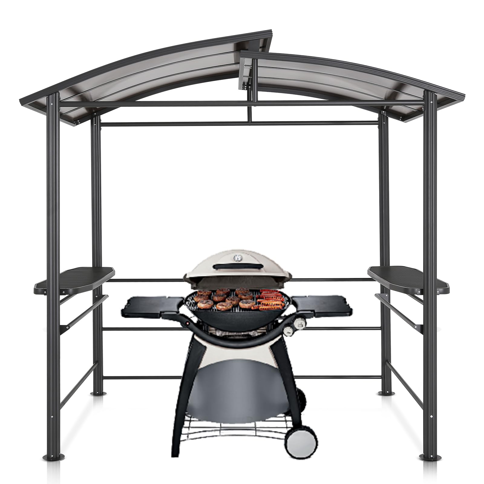 COOS BAY 8x5 Hardtop Grill Gazebo, Outdoor BBQ Canopy, Steel Frame Double-Tier Polycarbonate Roof with Side Shelves, Weather Resistant - Image 7