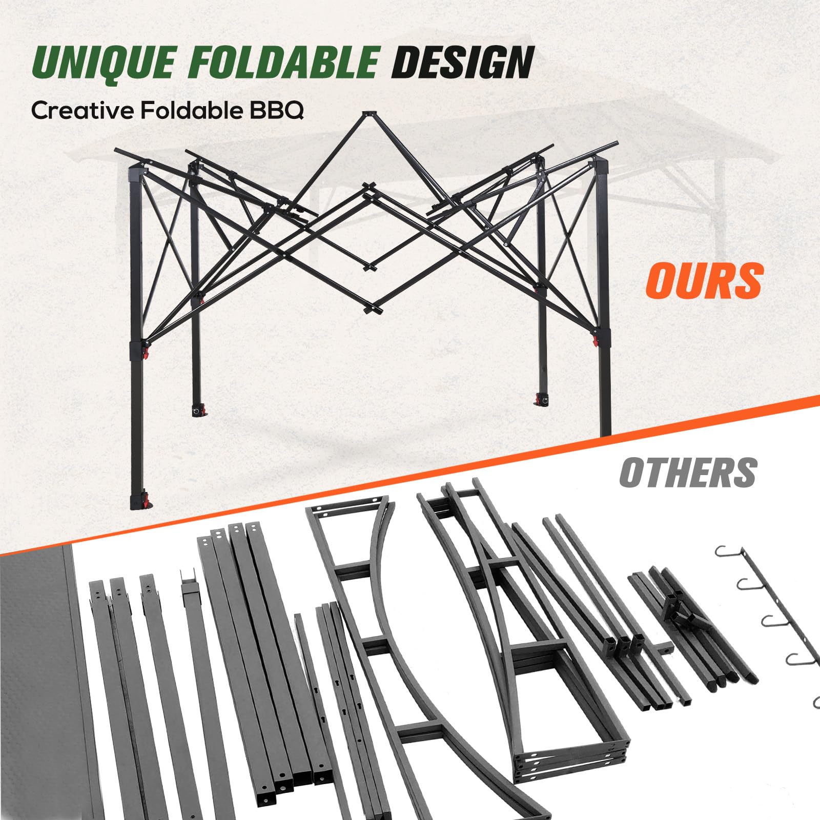 COOS BAY 8x5 Pop Up Outdoor Grill Gazebo, Portable BBQ Grill with Carry Bag, Outdoor Barbecue Shelter with Side Shelves, Beige - Image 4