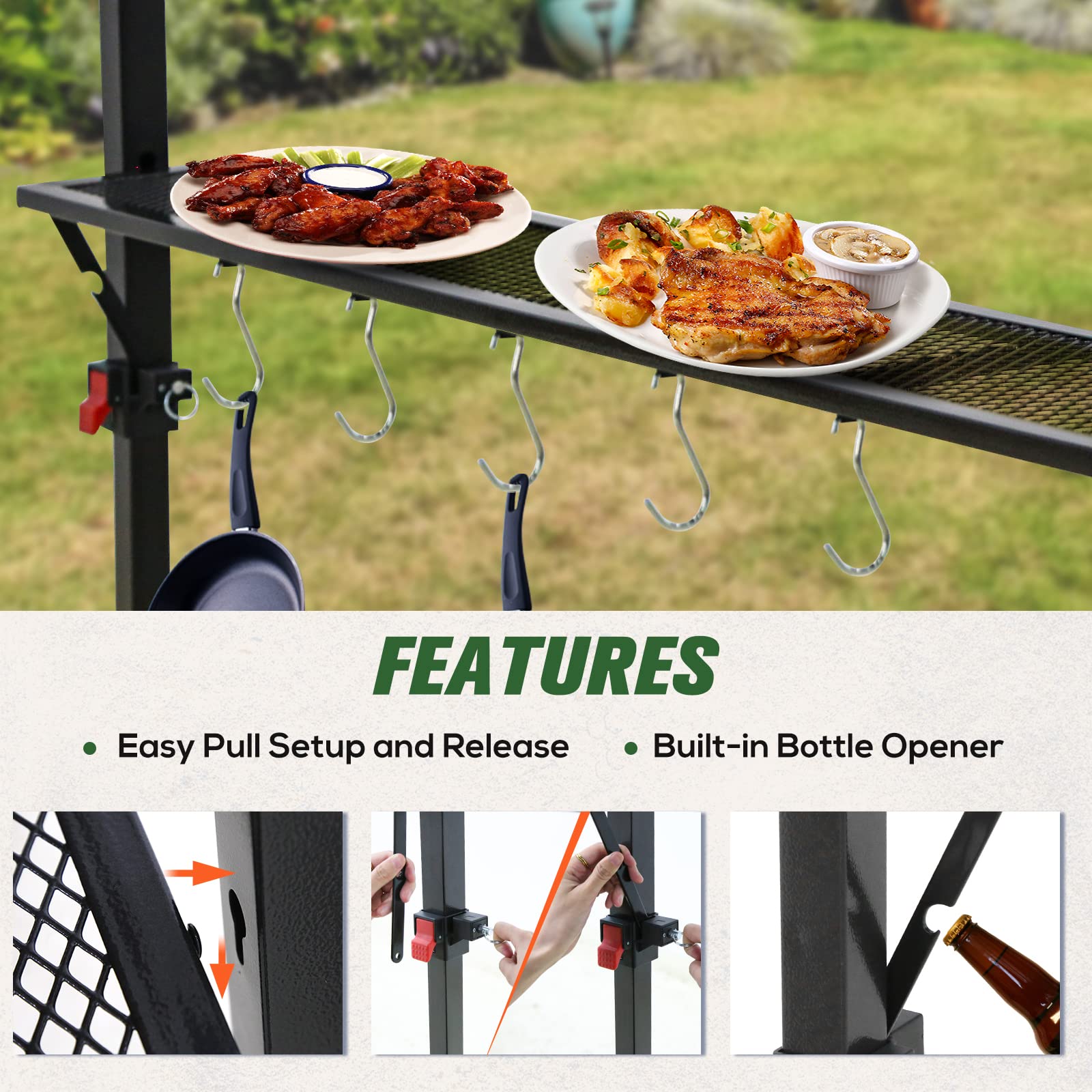 COOS BAY 8x5 Pop Up Outdoor Grill Gazebo, Portable BBQ Grill with Carry Bag, Outdoor Barbecue Shelter with Side Shelves, Beige - Image 6