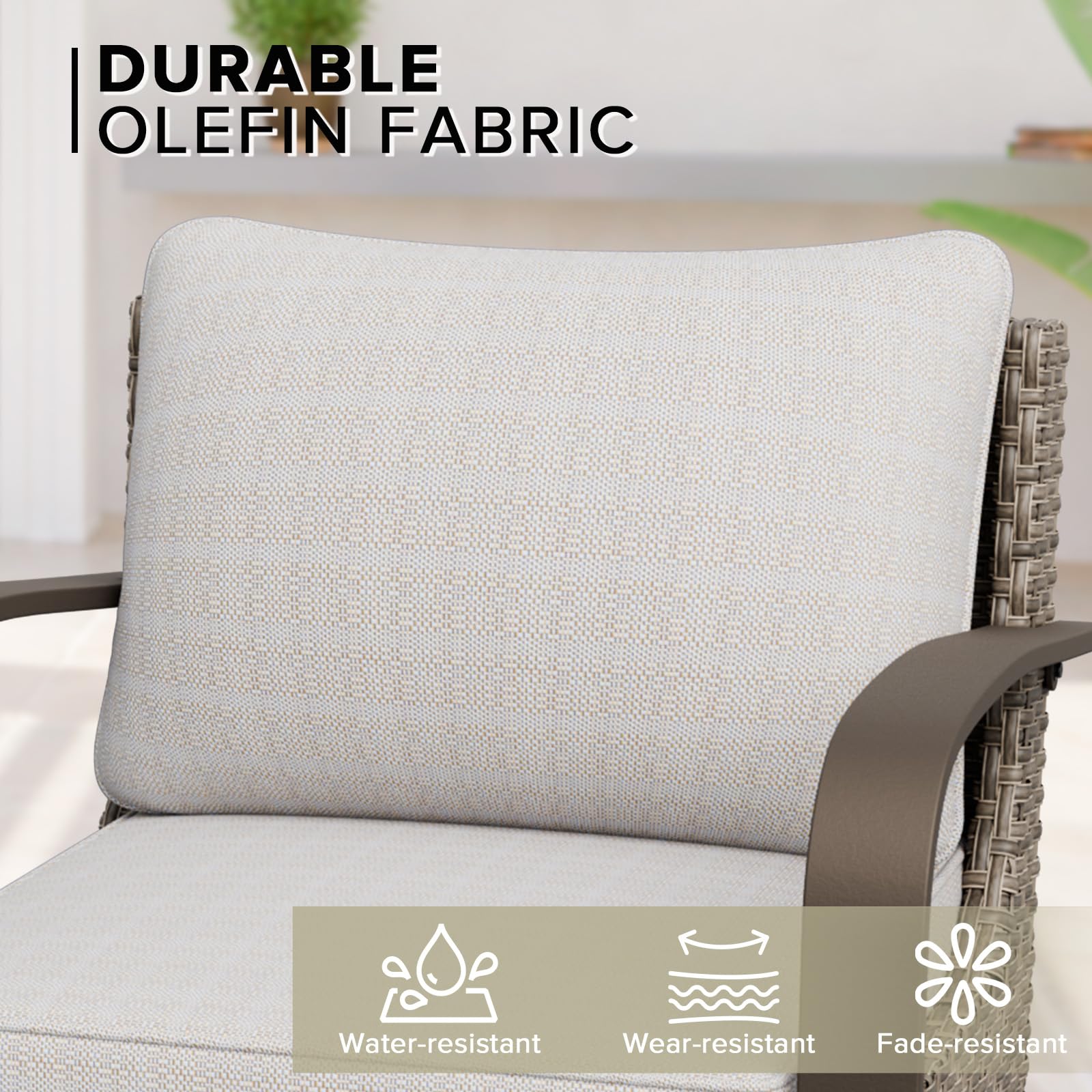 COOS BAY Aurora Terrace Outdoor Swivel Rocker Chair with 4 Inch Thick Cushions, Rattan Patio Glider Rocking Chair, All Weather Wicker Armchair for Porch, 2 Piece, Beige/Beige - Image 7