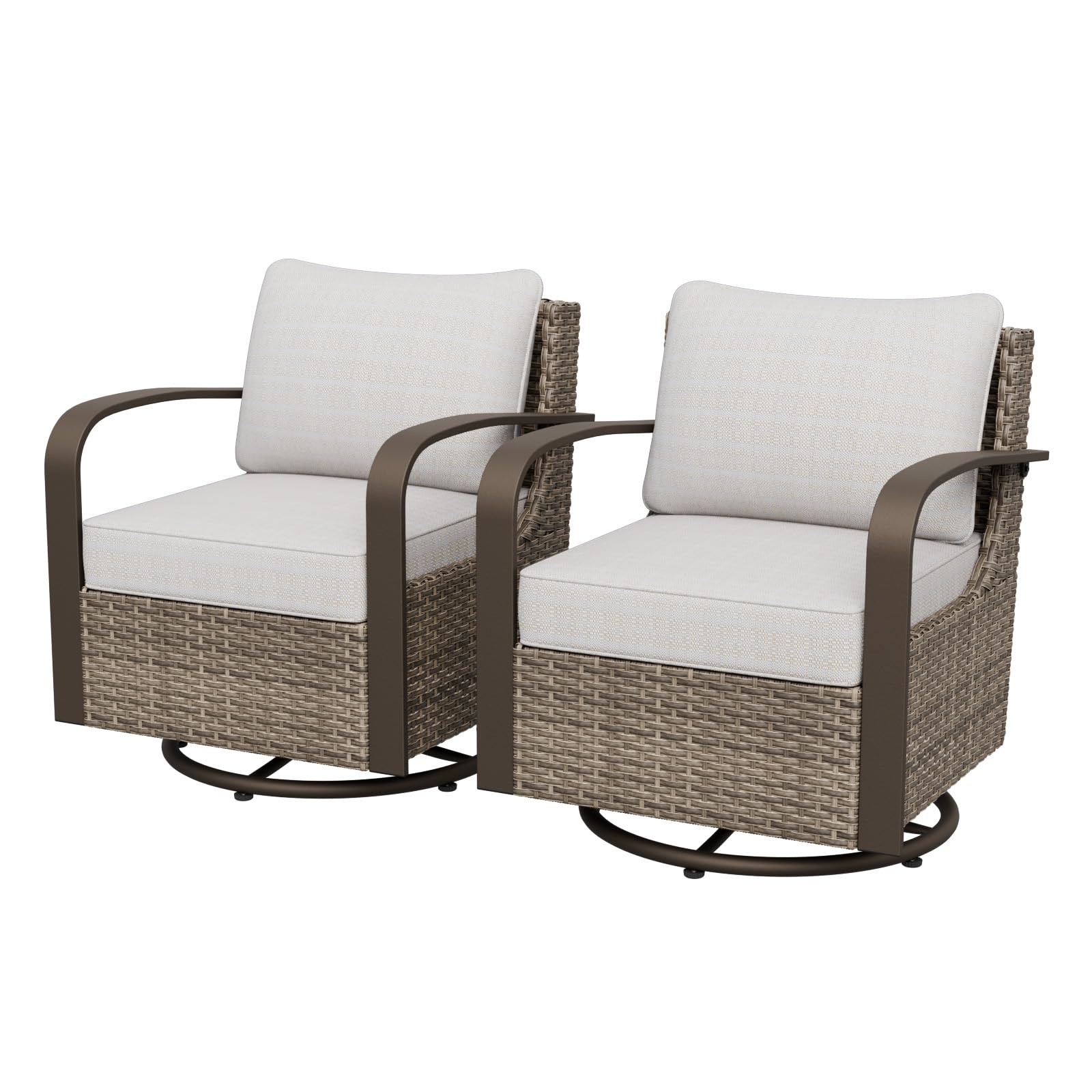 COOS BAY Aurora Terrace Outdoor Swivel Rocker Chair with 4 Inch Thick Cushions, Rattan Patio Glider Rocking Chair, All Weather Wicker Armchair for Porch, 2 Piece, Beige/Beige - Image 9