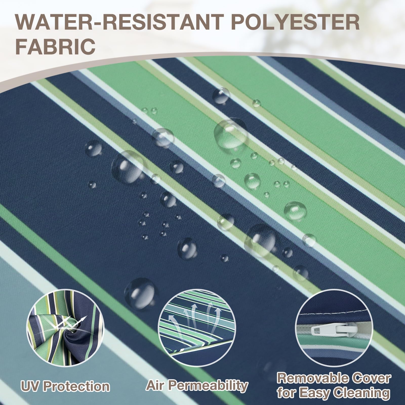 COOS BAY Deep Seat Patio Chair Cushions, 2 Piece Set, Water Resistant Outdoor Cushions with Ties, 24x24x5 in for Chairs, Benches, Set of 1, Seabrook Stripe - Image 4