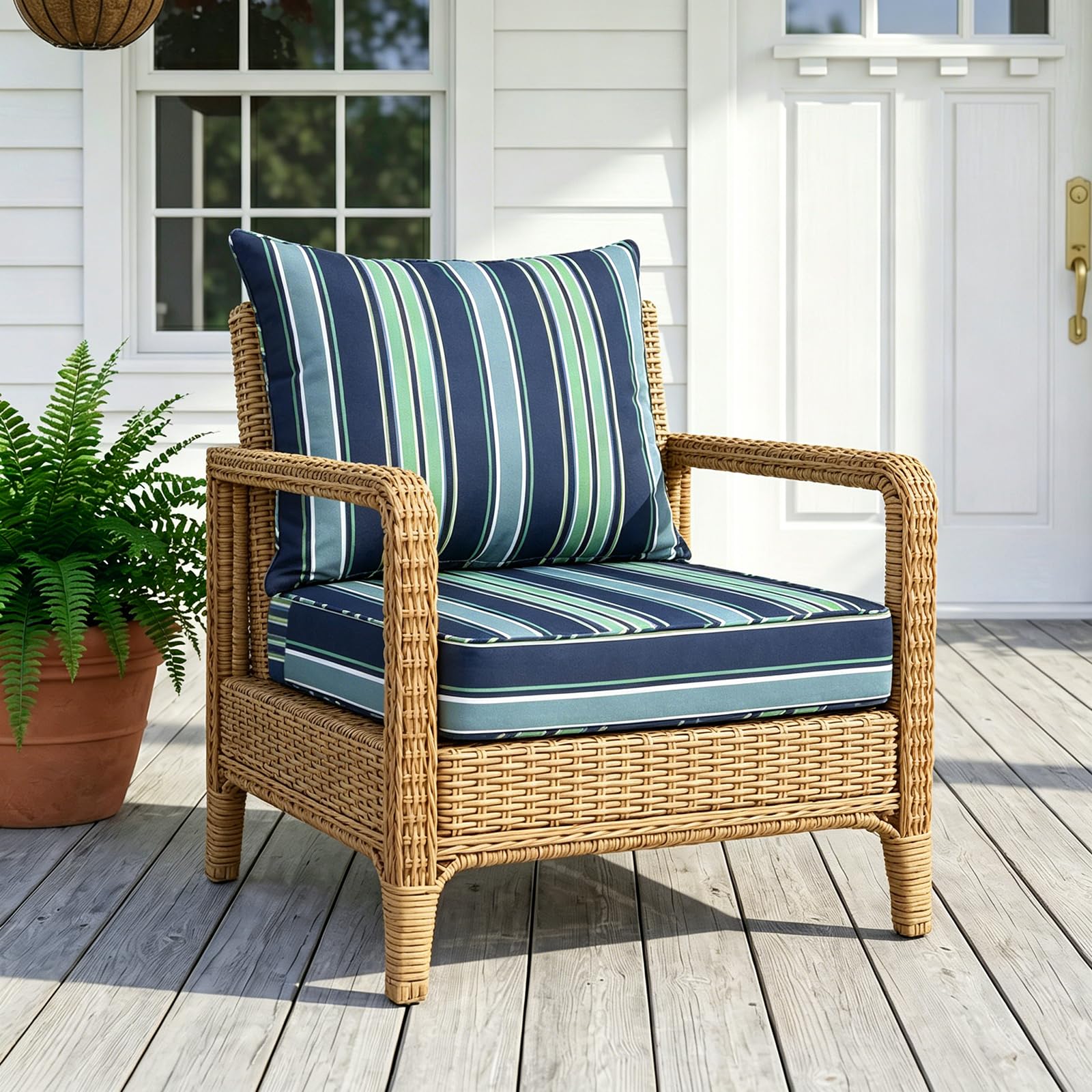 COOS BAY Deep Seat Patio Chair Cushions, 2 Piece Set, Water Resistant Outdoor Cushions with Ties, 24x24x5 in for Chairs, Benches, Set of 1, Seabrook Stripe - Image 5