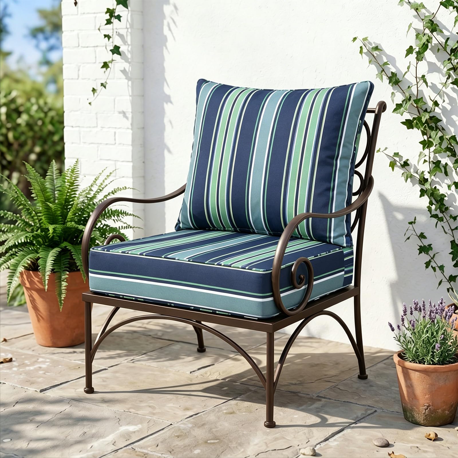 COOS BAY Deep Seat Patio Chair Cushions, 2 Piece Set, Water Resistant Outdoor Cushions with Ties, 24x24x5 in for Chairs, Benches, Set of 1, Seabrook Stripe - Image 8