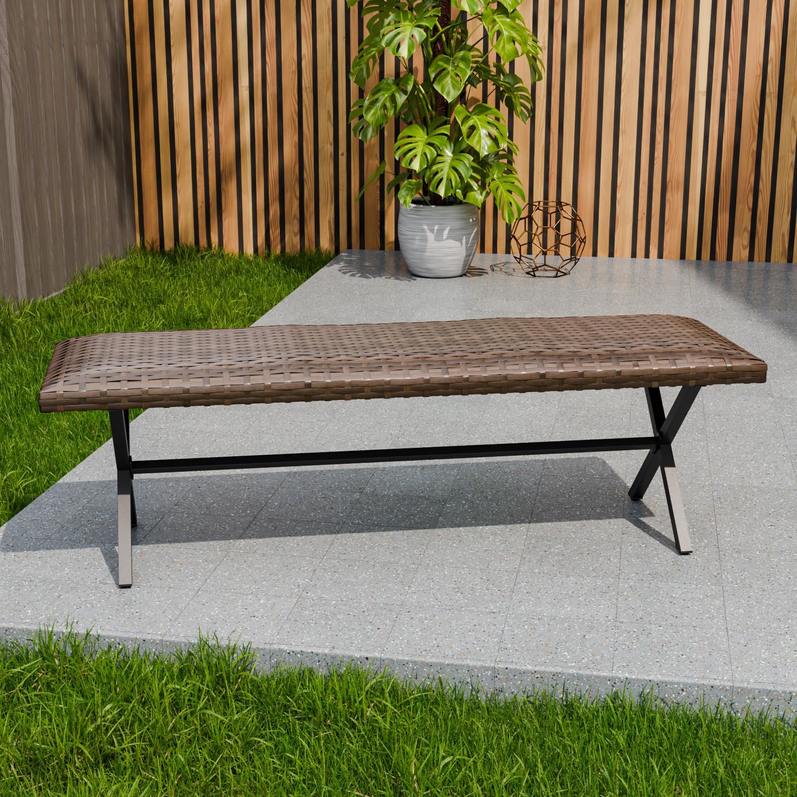 COOS BAY Echo Vibe Outdoor Bench Weatherproof, Wicker Patio Bench, Patio Dining Furniture Set, Brown - Image 4