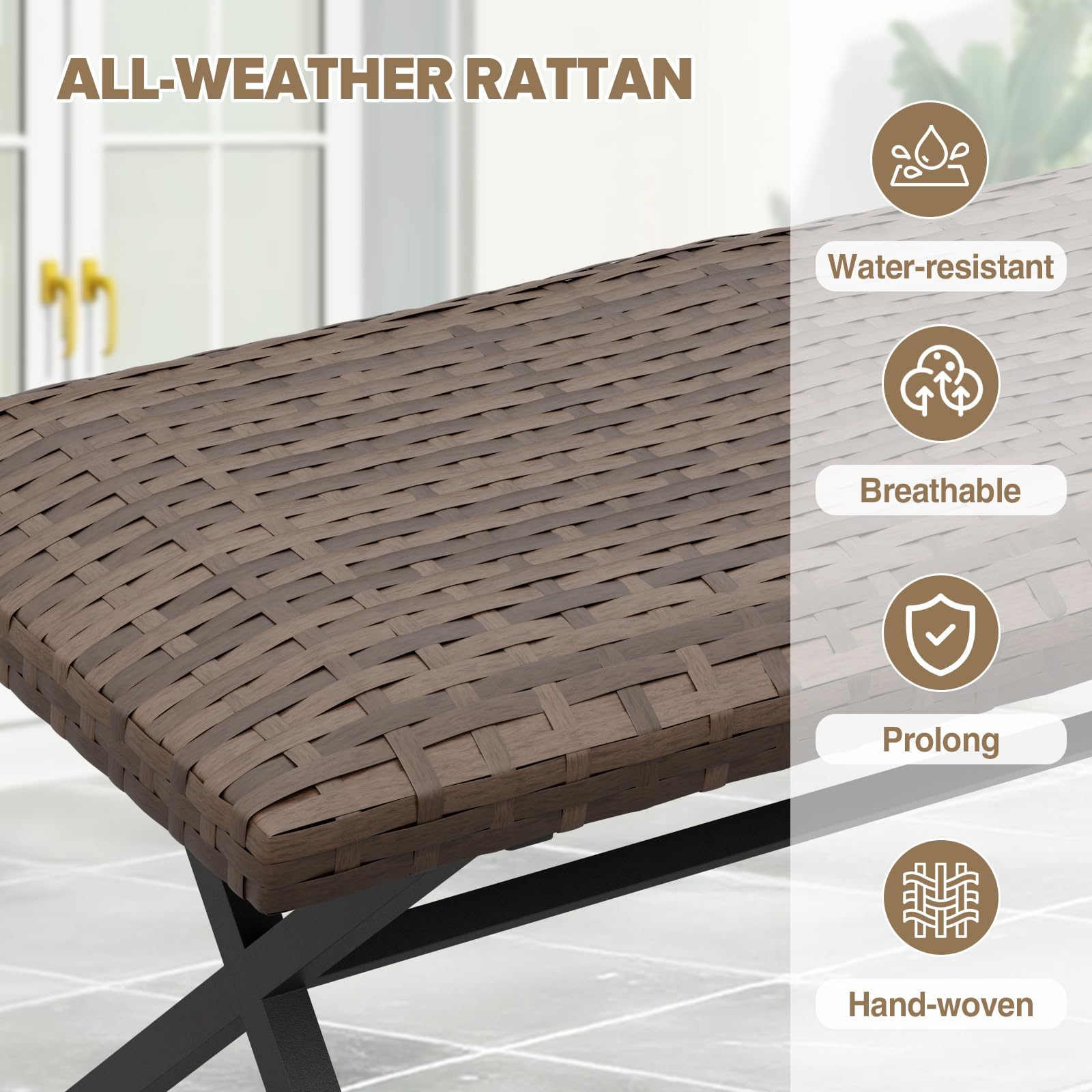 COOS BAY Echo Vibe Outdoor Bench Weatherproof, Wicker Patio Bench, Patio Dining Furniture Set, Brown - Image 5