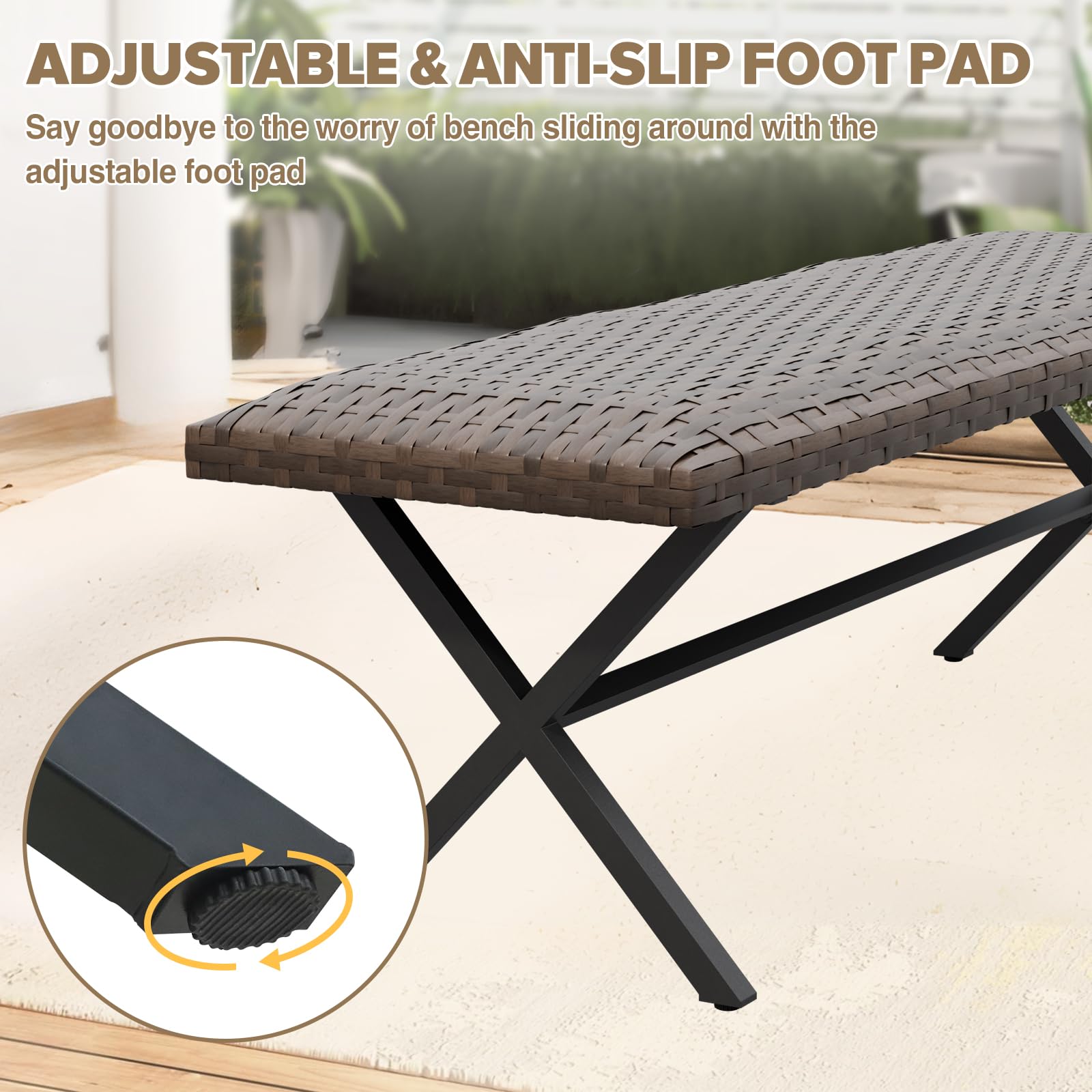 COOS BAY Echo Vibe Outdoor Bench Weatherproof, Wicker Patio Bench, Patio Dining Furniture Set, Brown - Image 6