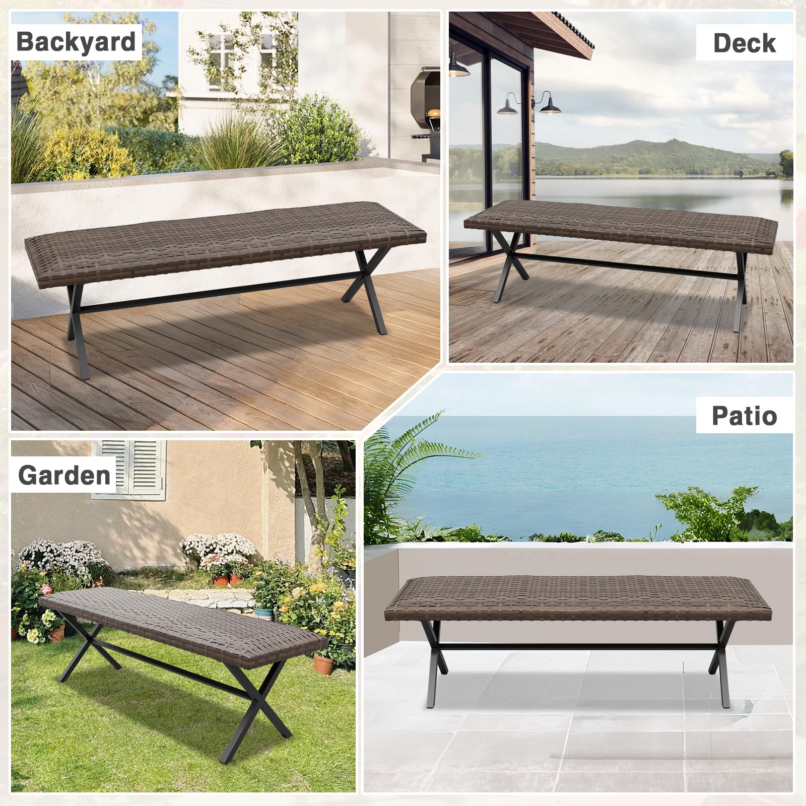 COOS BAY Echo Vibe Outdoor Bench Weatherproof, Wicker Patio Bench, Patio Dining Furniture Set, Brown - Image 7