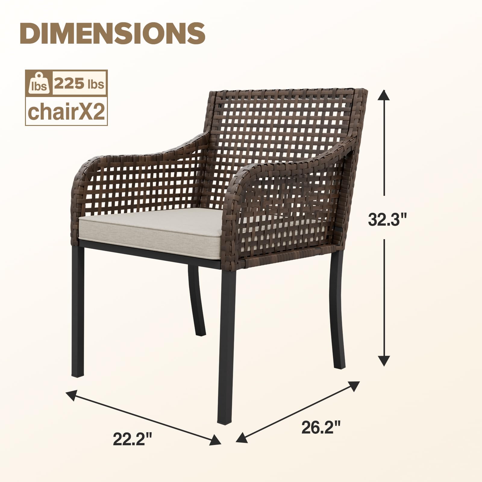 COOS BAY Echo Vibe Outdoor Dining Chairs with Seat Cushions, Patio Dining Chairs Set of 2, Wicker Outdoor Chair Set, Brown/Beige - Image 3