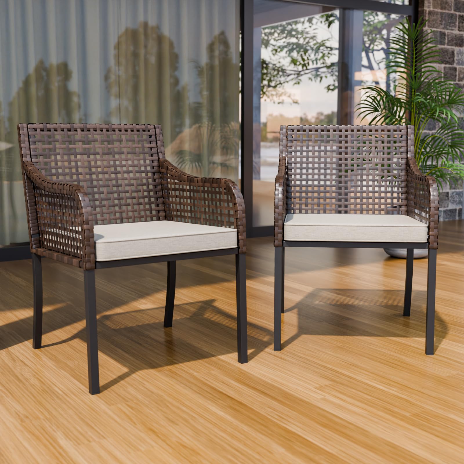 COOS BAY Echo Vibe Outdoor Dining Chairs with Seat Cushions, Patio Dining Chairs Set of 2, Wicker Outdoor Chair Set, Brown/Beige - Image 4