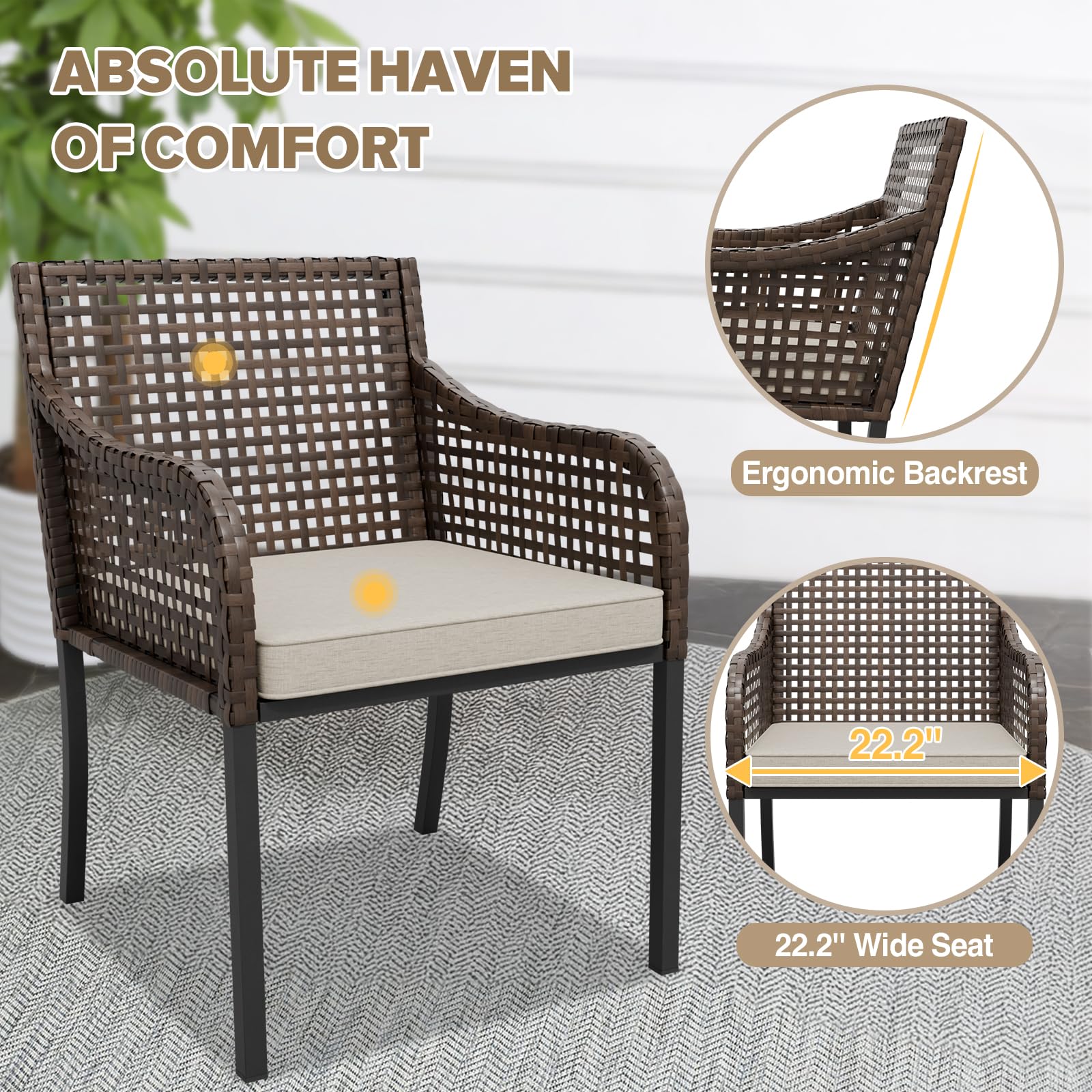 COOS BAY Echo Vibe Outdoor Dining Chairs with Seat Cushions, Patio Dining Chairs Set of 2, Wicker Outdoor Chair Set, Brown/Beige - Image 5