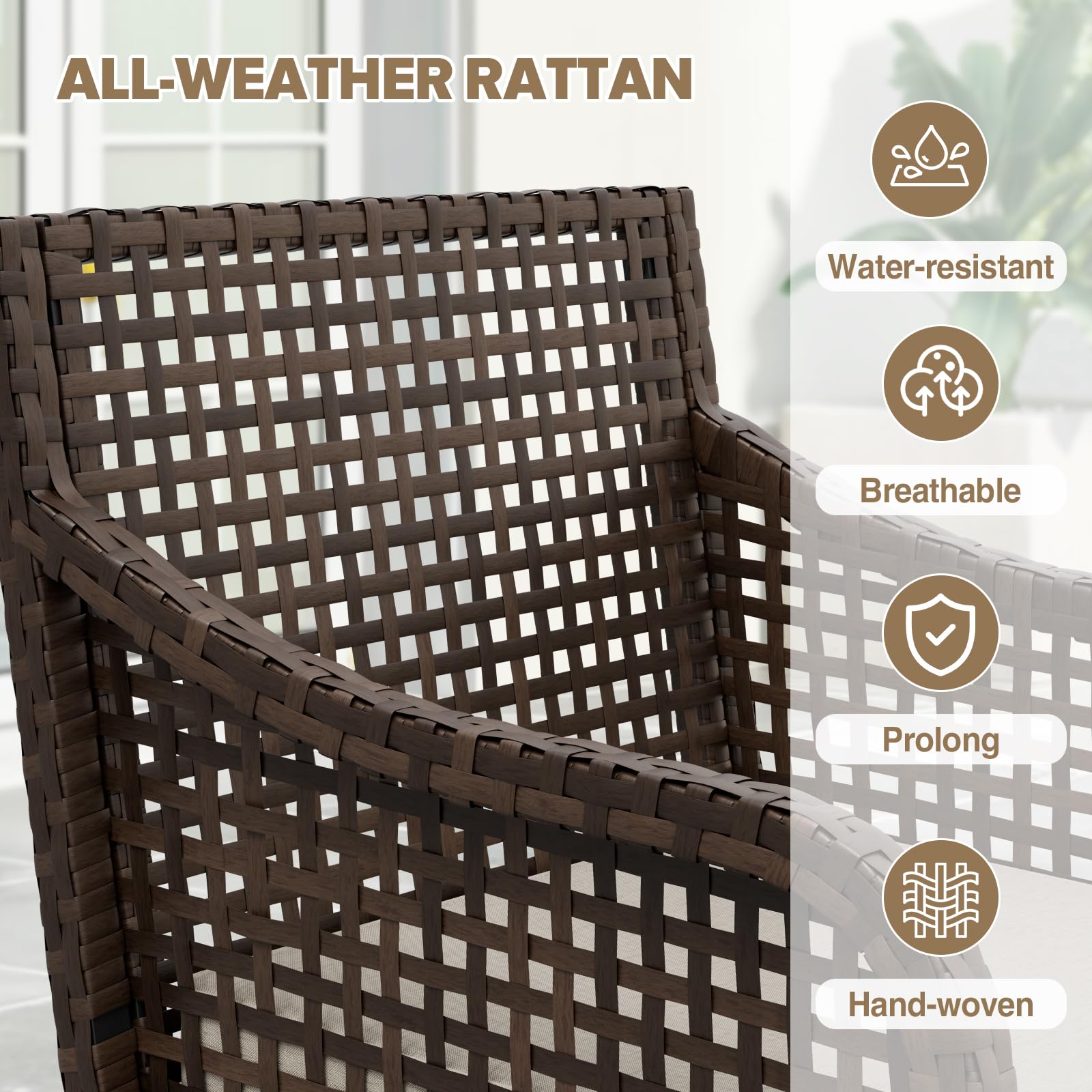 COOS BAY Echo Vibe Patio Dining Set for 4 with 2 Chairs, a Bench and a Table, 4 Piece Outdoor Dining Set, Brown/Beige - Image 6