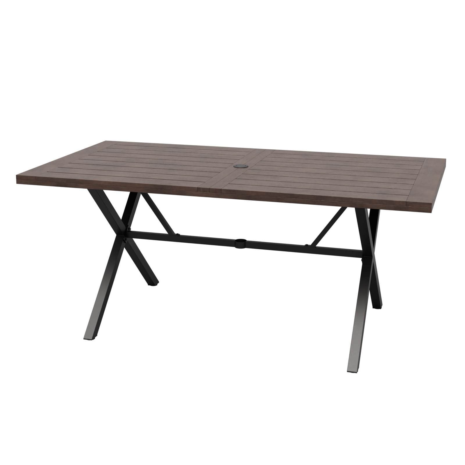 COOS BAY Echo Vibe Outdoor Dining Table with Umbrella Hole, Natural Wood Patio Dining Table for 6, Patio Furniture Set, Brown - Image 7