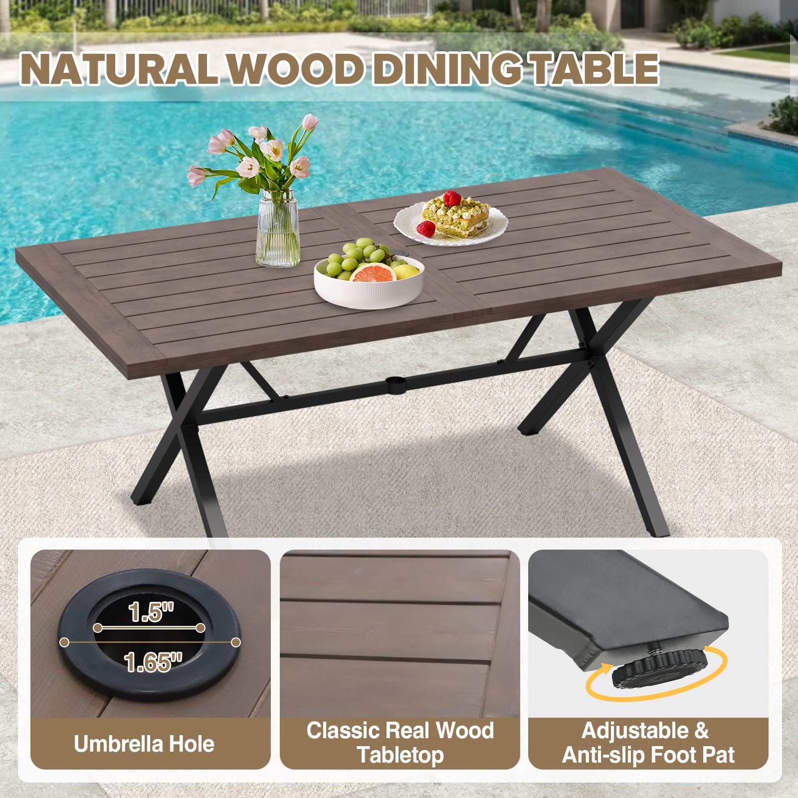 COOS BAY Echo Vibe Patio Dining Set for 4 with 2 Chairs, a Bench and a Table, 4 Piece Outdoor Dining Set, Brown/Beige - Image 7