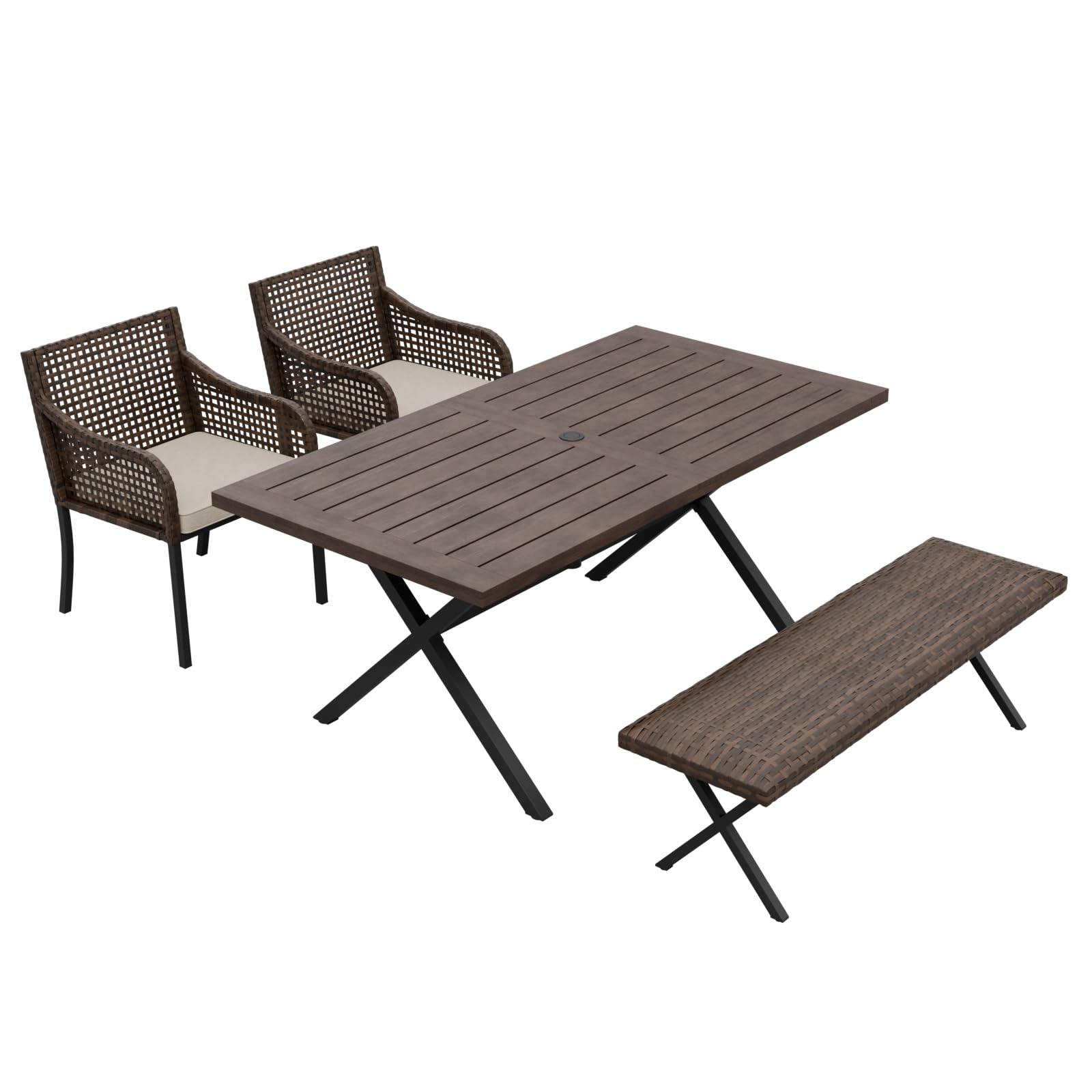 COOS BAY Echo Vibe Patio Dining Set for 4 with 2 Chairs, a Bench and a Table, 4 Piece Outdoor Dining Set, Brown/Beige - Image 8