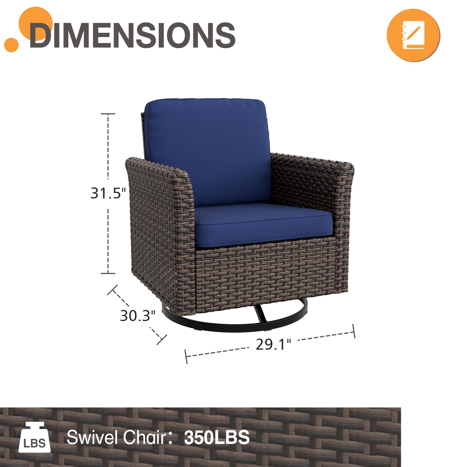 COOS BAY Harbor Retreat 2 Piece Outdoor Patio Swivel Rocker Set, 360° Swivel Rocking Glider Chairs, PE Wicker Furniture, Brown/Blue - Image 3