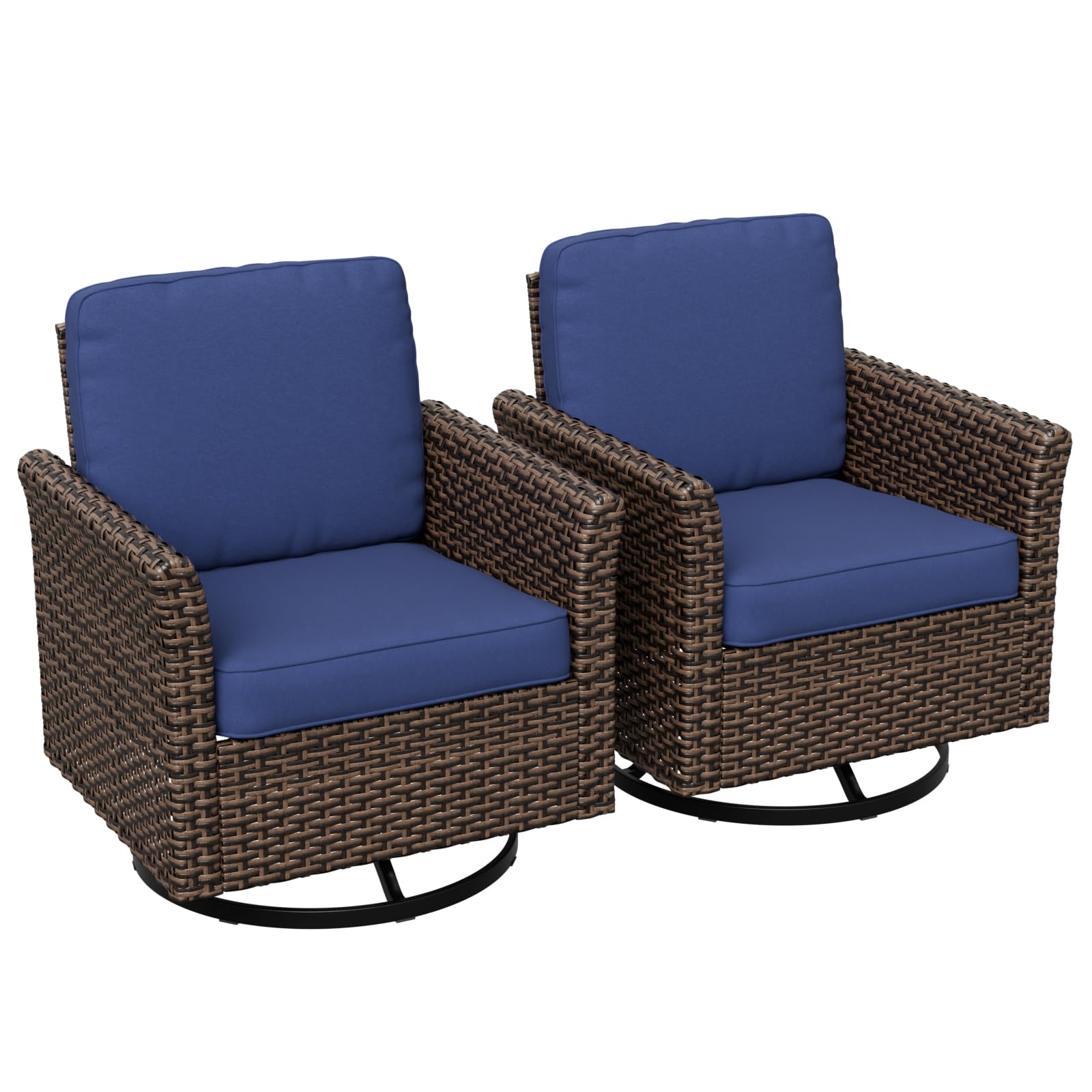 COOS BAY Harbor Retreat 2 Piece Outdoor Patio Swivel Rocker Set, 360° Swivel Rocking Glider Chairs, PE Wicker Furniture, Brown/Blue - Image 9
