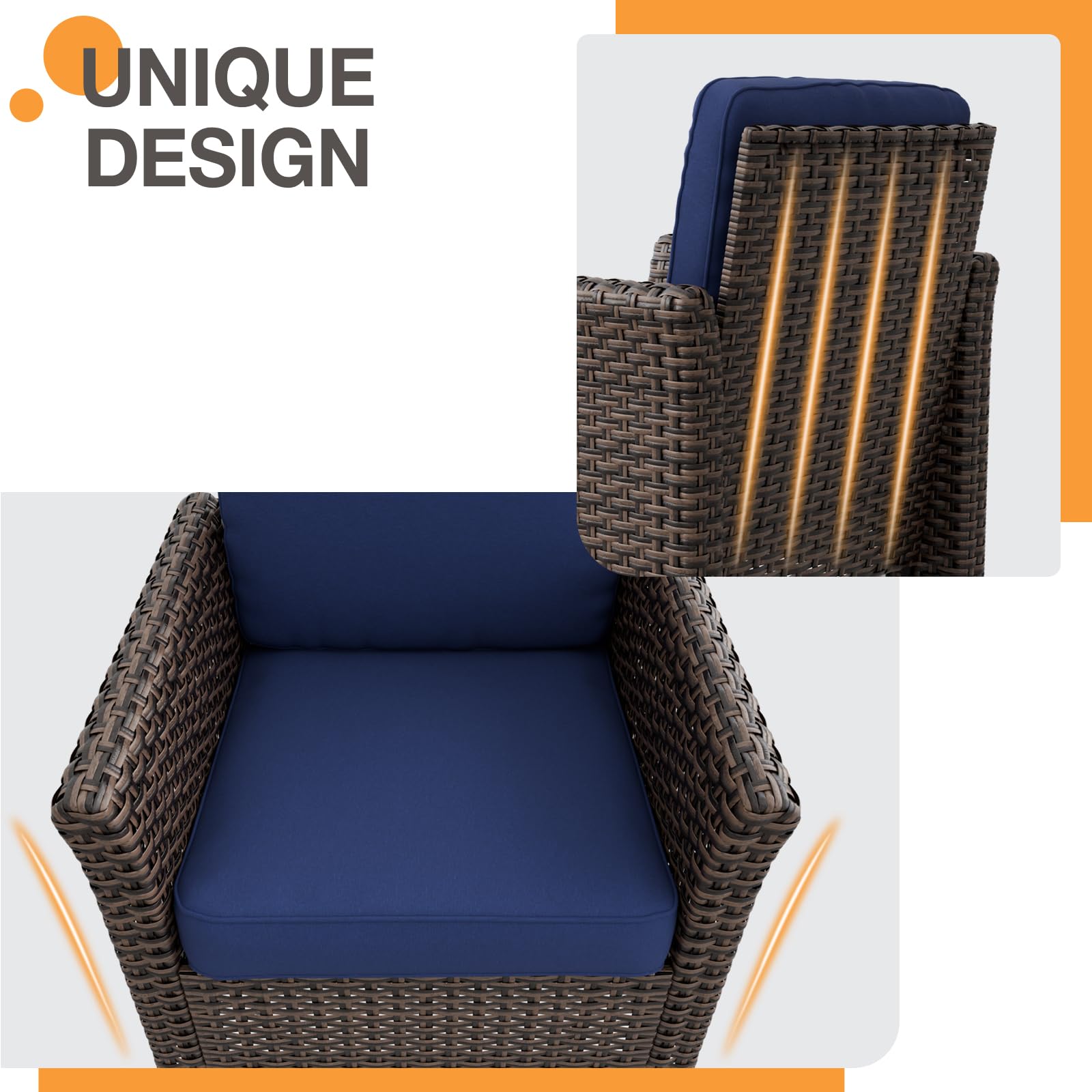 COOS BAY Harbor Retreat 2 Piece Wicker Patio Chairs with Cushions, Outdoor Sofa, Balcony Furniture with Deep Seating 4 inch Cushions, PE Rattan Porch Chair, Brown/Blue - Image 6