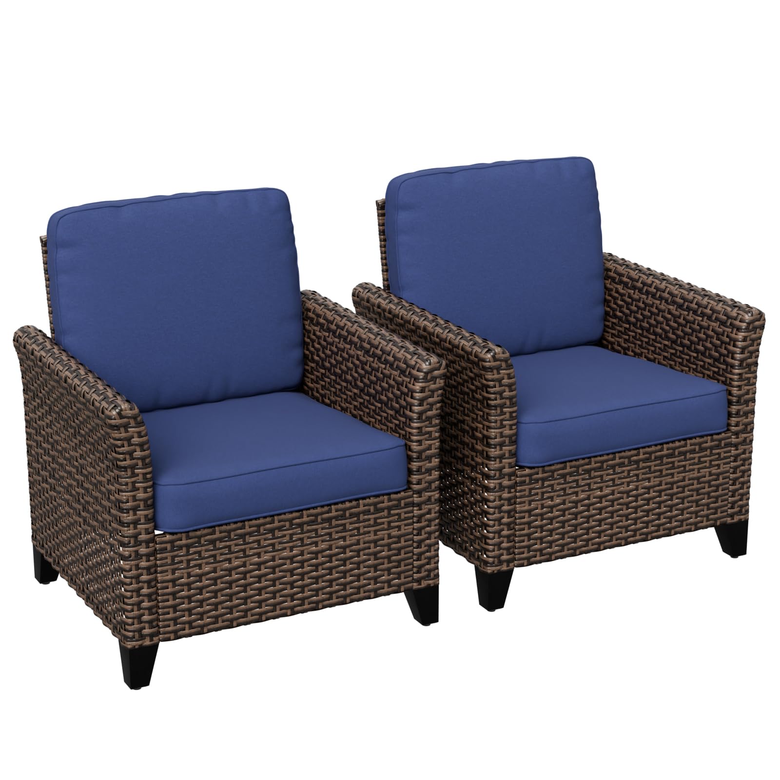 COOS BAY Harbor Retreat 2 Piece Wicker Patio Chairs with Cushions, Outdoor Sofa, Balcony Furniture with Deep Seating 4 inch Cushions, PE Rattan Porch Chair, Brown/Blue - Image 9