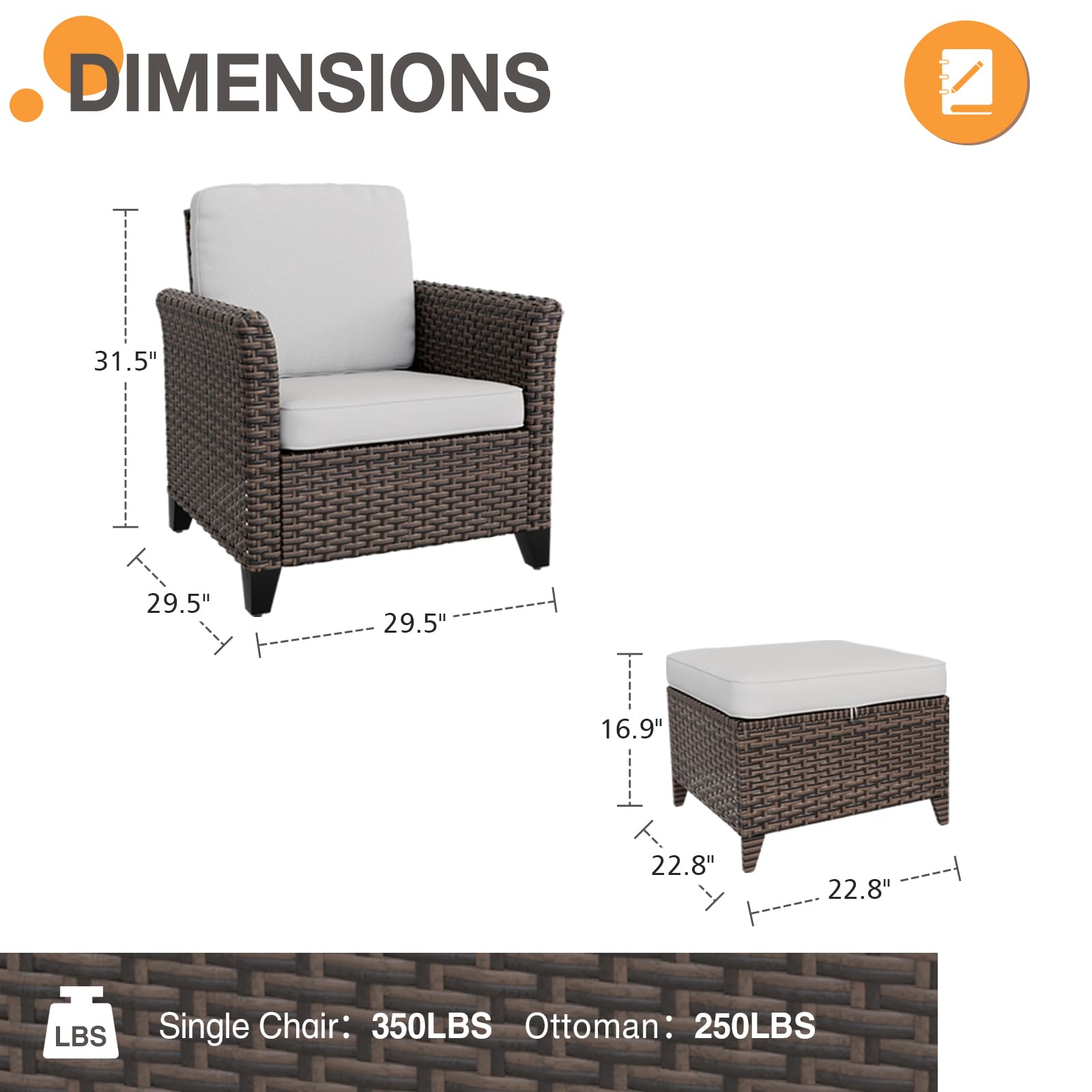 COOS BAY Harbor Retreat 4 Piece Outdoor Furniture Set, Patio Conversation Set with Patio Chairs and Ottomans, Wicker Furniture, Brown/Beige - Image 3