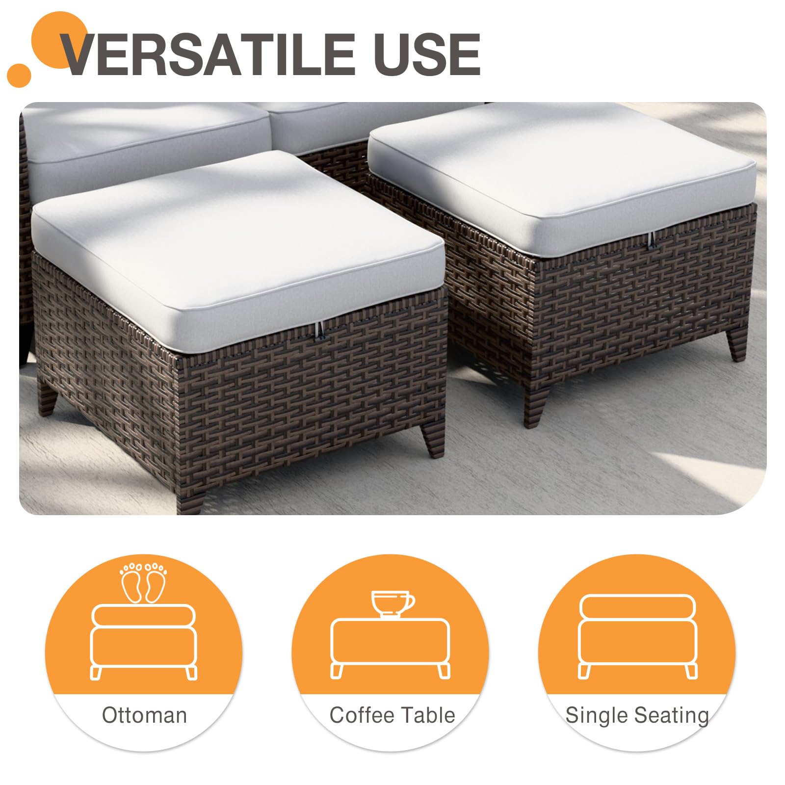 COOS BAY Harbor Retreat 4 Piece Outdoor Furniture Set, Patio Conversation Set with Patio Chairs and Ottomans, Wicker Furniture, Brown/Beige - Image 5