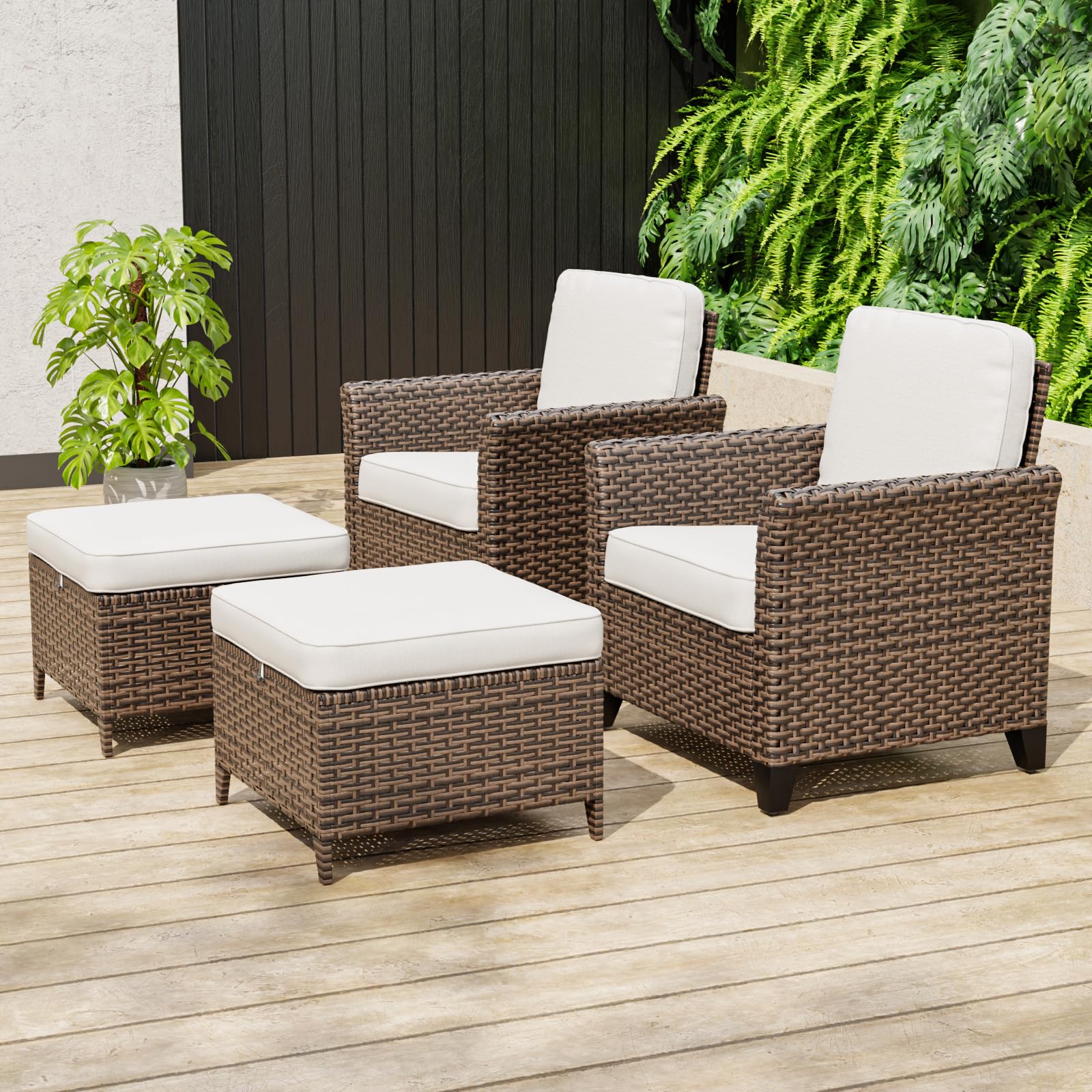 COOS BAY Harbor Retreat 4 Piece Outdoor Furniture Set, Patio Conversation Set with Patio Chairs and Ottomans, Wicker Furniture, Brown/Beige - Image 8