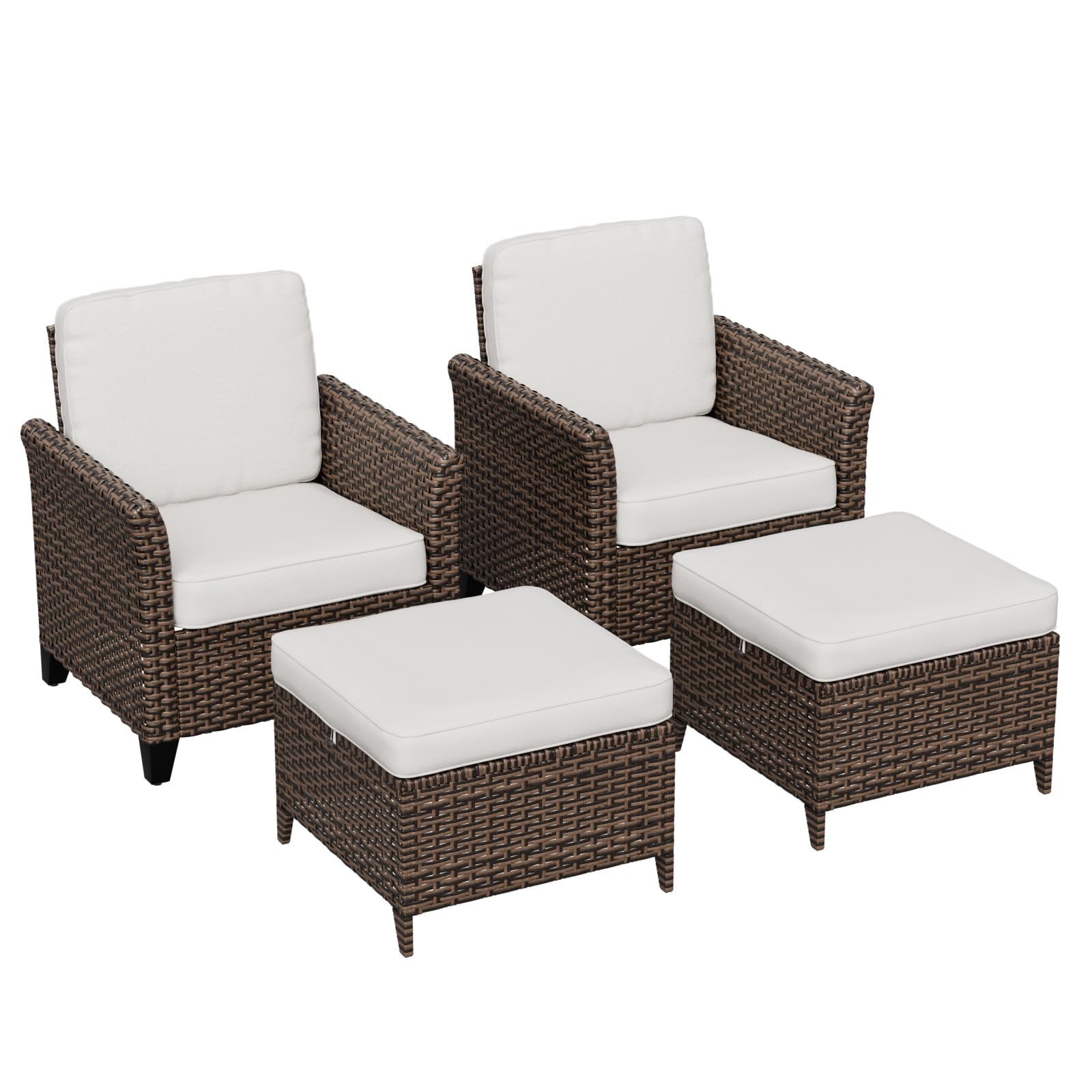 COOS BAY Harbor Retreat 4 Piece Outdoor Furniture Set, Patio Conversation Set with Patio Chairs and Ottomans, Wicker Furniture, Brown/Beige - Image 9