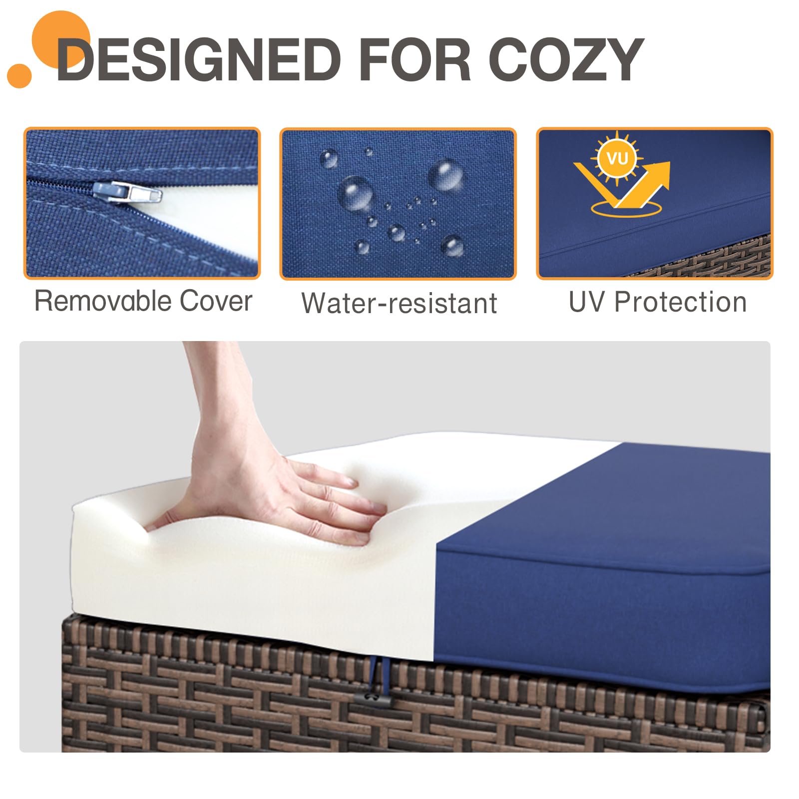 COOS BAY Harbor Retreat Wicker Outdoor Ottomans Set of 2, Patio Footrests with Removable Cushions for Couch, Deck, Backyard & Poolside, Brown/Blue - Image 3