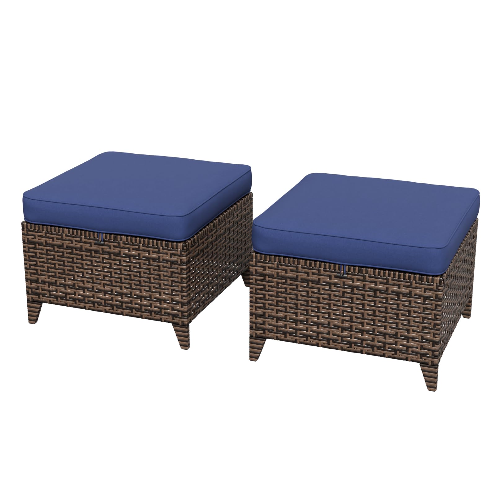 COOS BAY Harbor Retreat Wicker Outdoor Ottomans Set of 2, Patio Footrests with Removable Cushions for Couch, Deck, Backyard & Poolside, Brown/Blue - Image 9