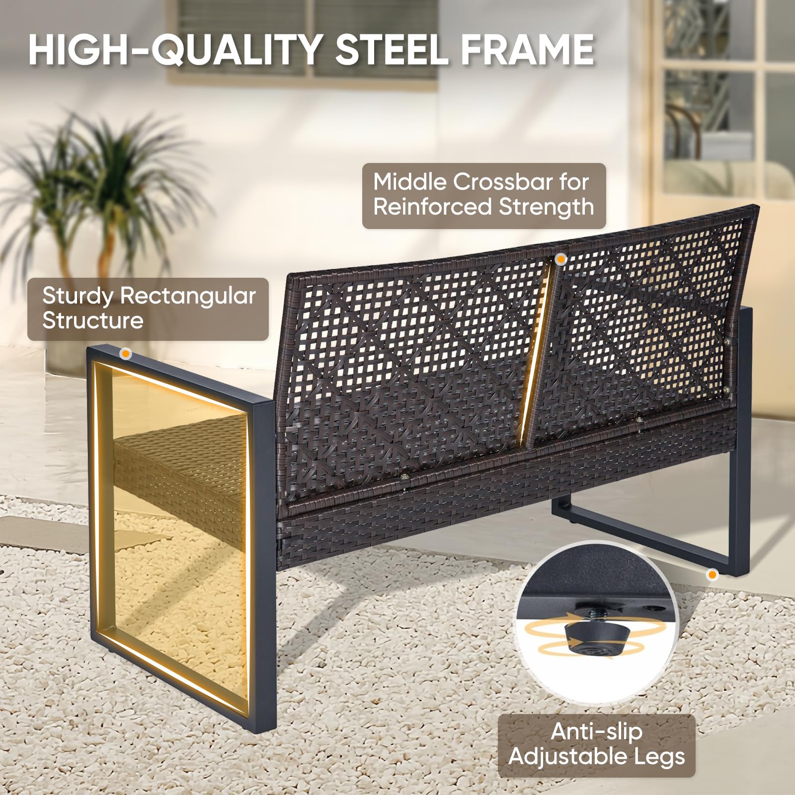 COOS BAY Haven Lounge 4 Piece Rattan Patio Furniture Set, Outdoor Wicker Patio Conversation Set for Balcony & Backyard, Dark Brown/Beige - Image 4