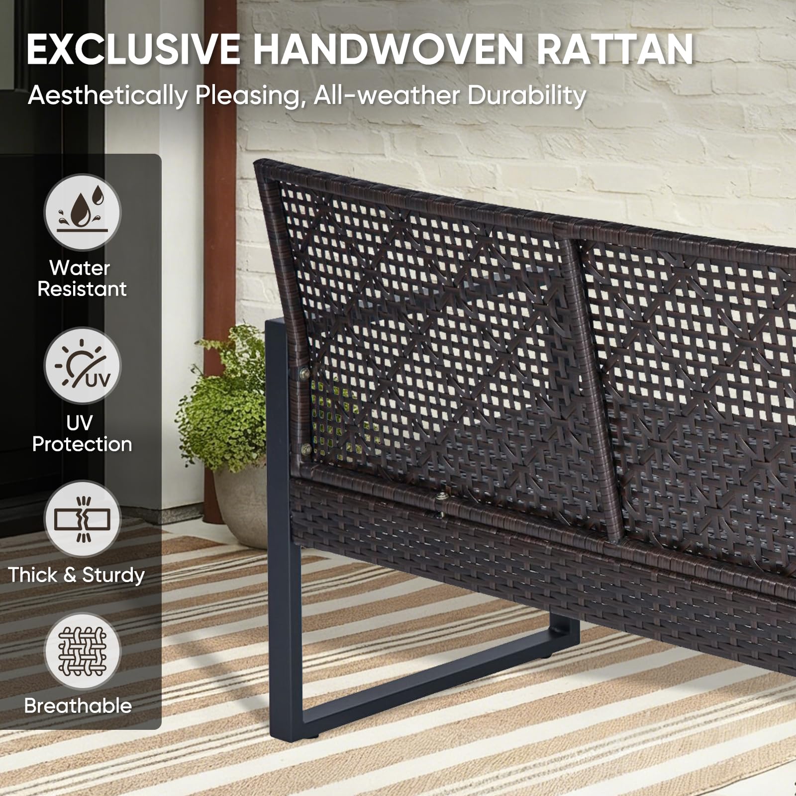 COOS BAY Haven Lounge 4 Piece Rattan Patio Furniture Set, Outdoor Wicker Patio Conversation Set for Balcony & Backyard, Dark Brown/Beige - Image 6