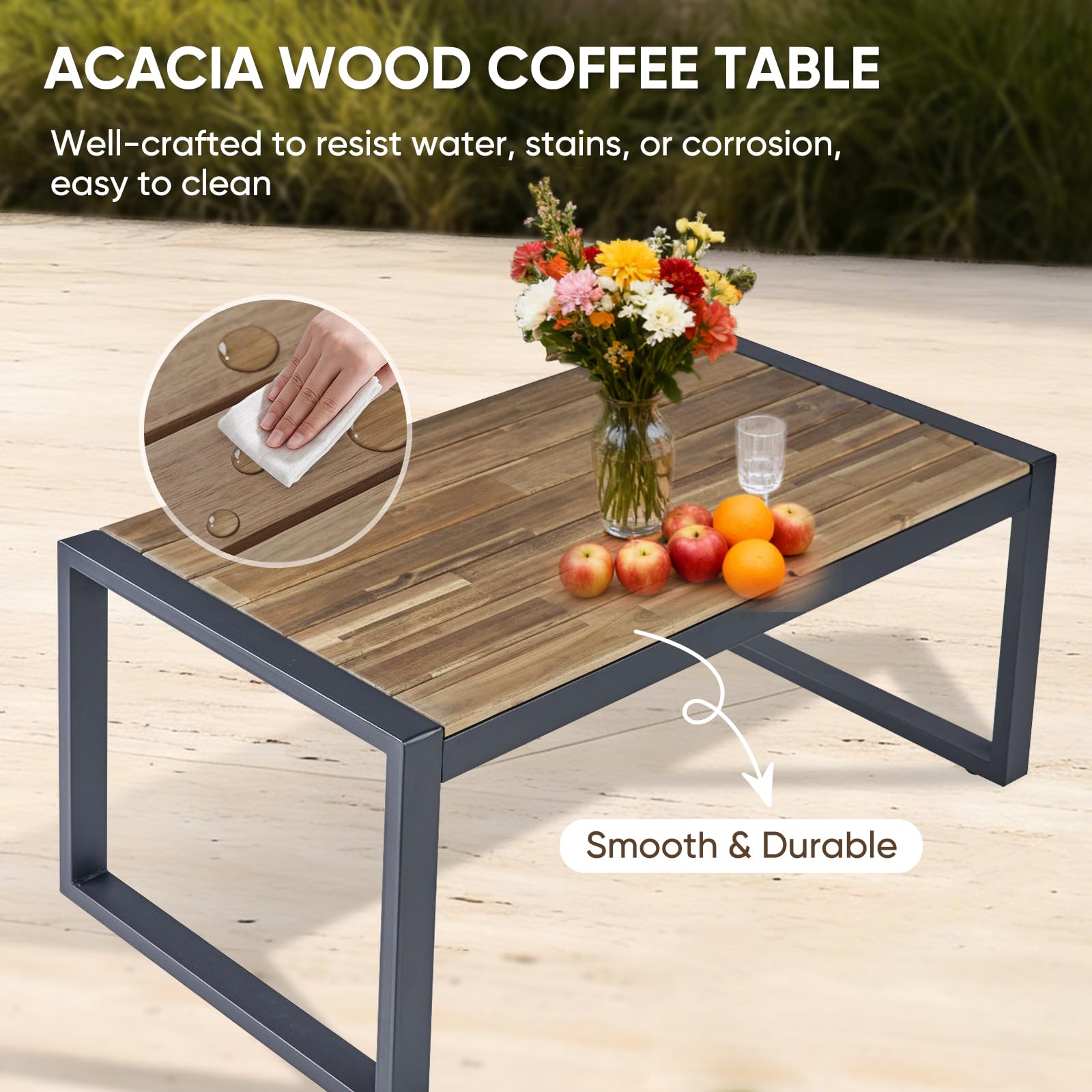 COOS BAY Haven Lounge 4 Piece Rattan Patio Furniture Set, Outdoor Wicker Patio Conversation Set for Balcony & Backyard, Dark Brown/Beige - Image 7