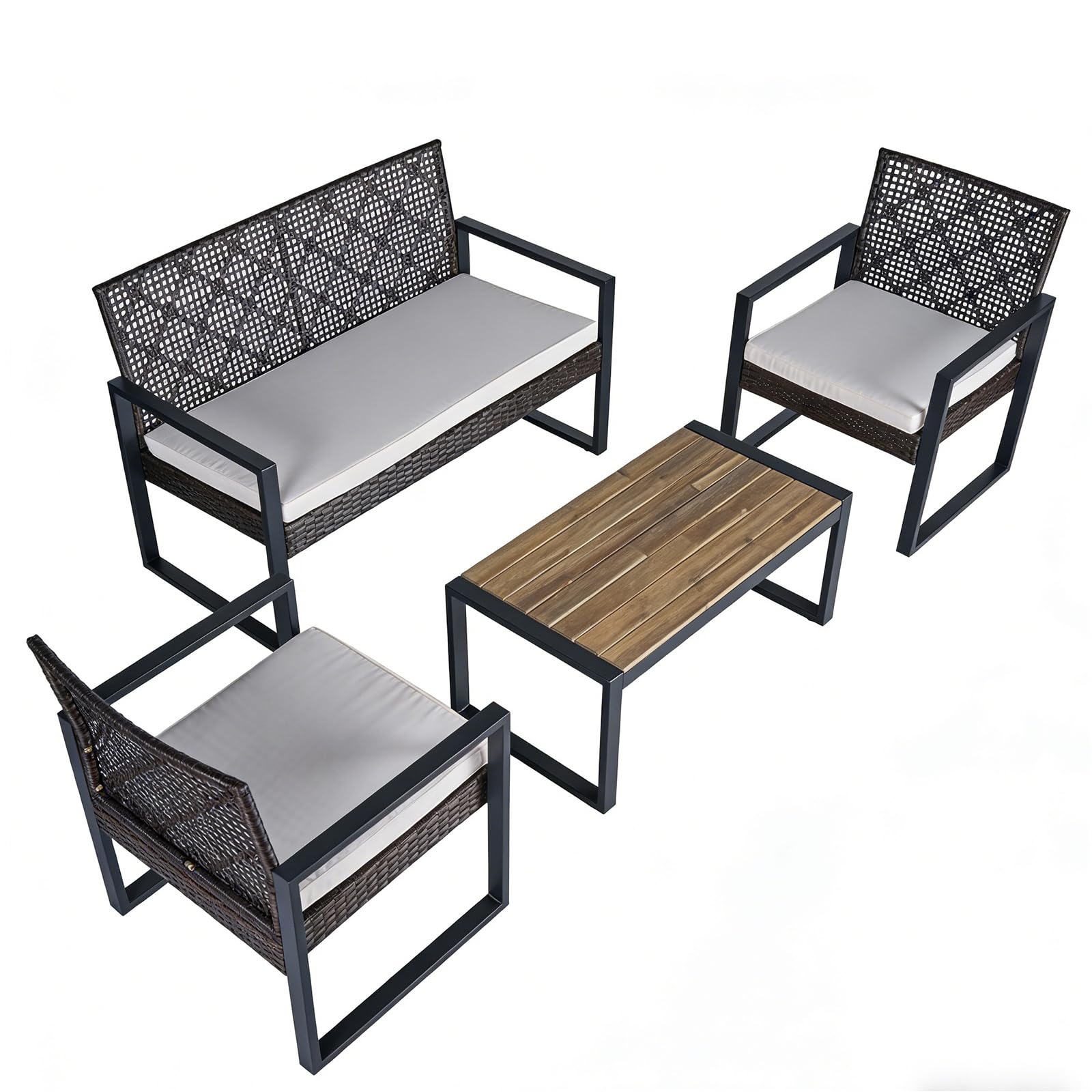 COOS BAY Haven Lounge 4 Piece Rattan Patio Furniture Set, Outdoor Wicker Patio Conversation Set for Balcony & Backyard, Dark Brown/Beige - Image 8