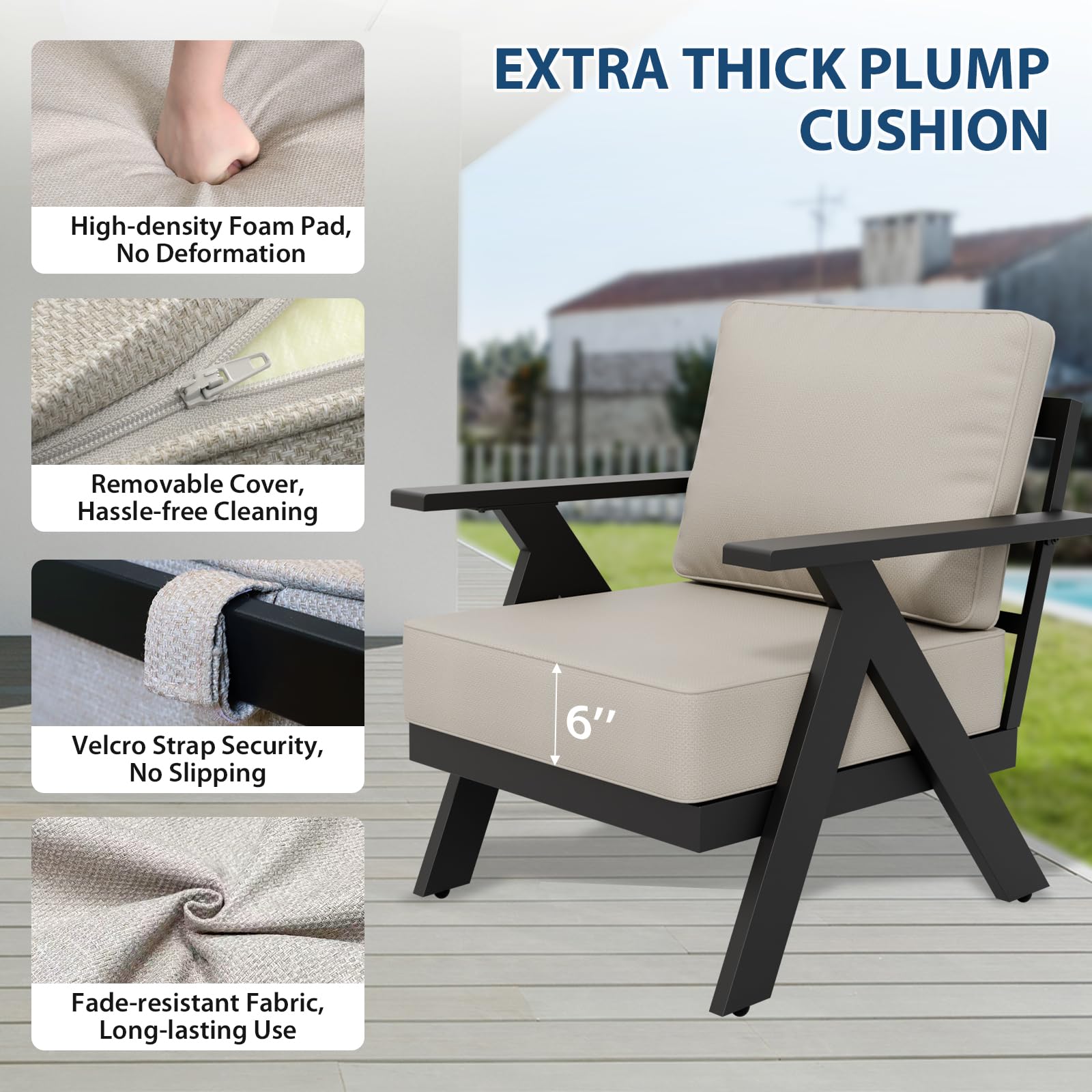 COOS BAY Iron Luxe Modern Outdoor Patio Chairs Set of 4, Weather-Resistant Lounge Accent Chairs for Backyard, Deck, Porch & Garden, Black/Beige - Image 4