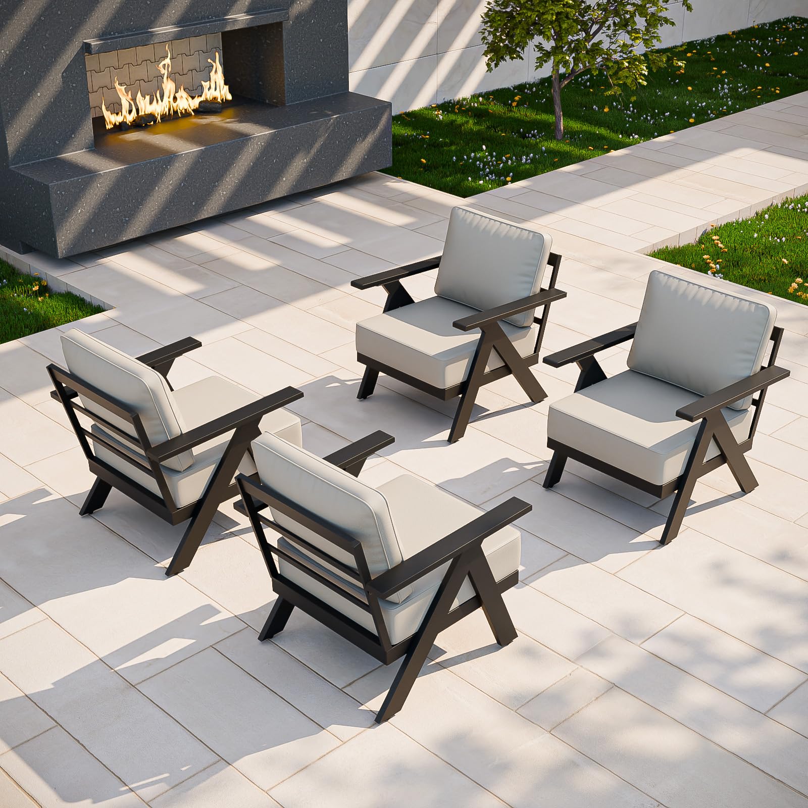 COOS BAY Iron Luxe Modern Outdoor Patio Chairs Set of 4, Weather-Resistant Lounge Accent Chairs for Backyard, Deck, Porch & Garden, Black/Beige - Image 5