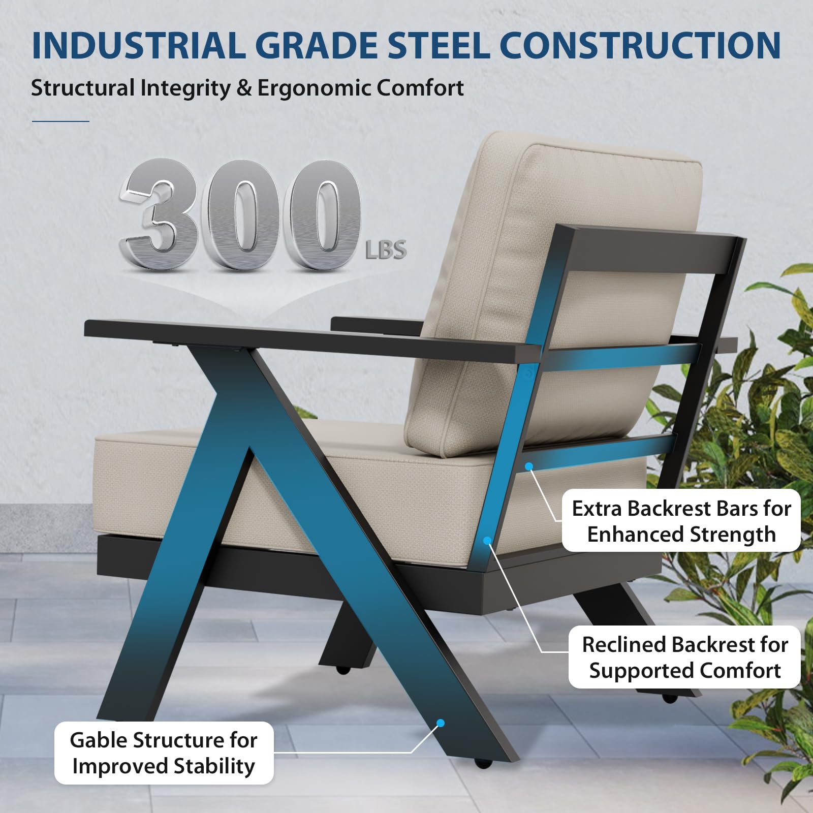 COOS BAY Iron Luxe Modern Outdoor Patio Chairs Set of 4, Weather-Resistant Lounge Accent Chairs for Backyard, Deck, Porch & Garden, Black/Beige - Image 6